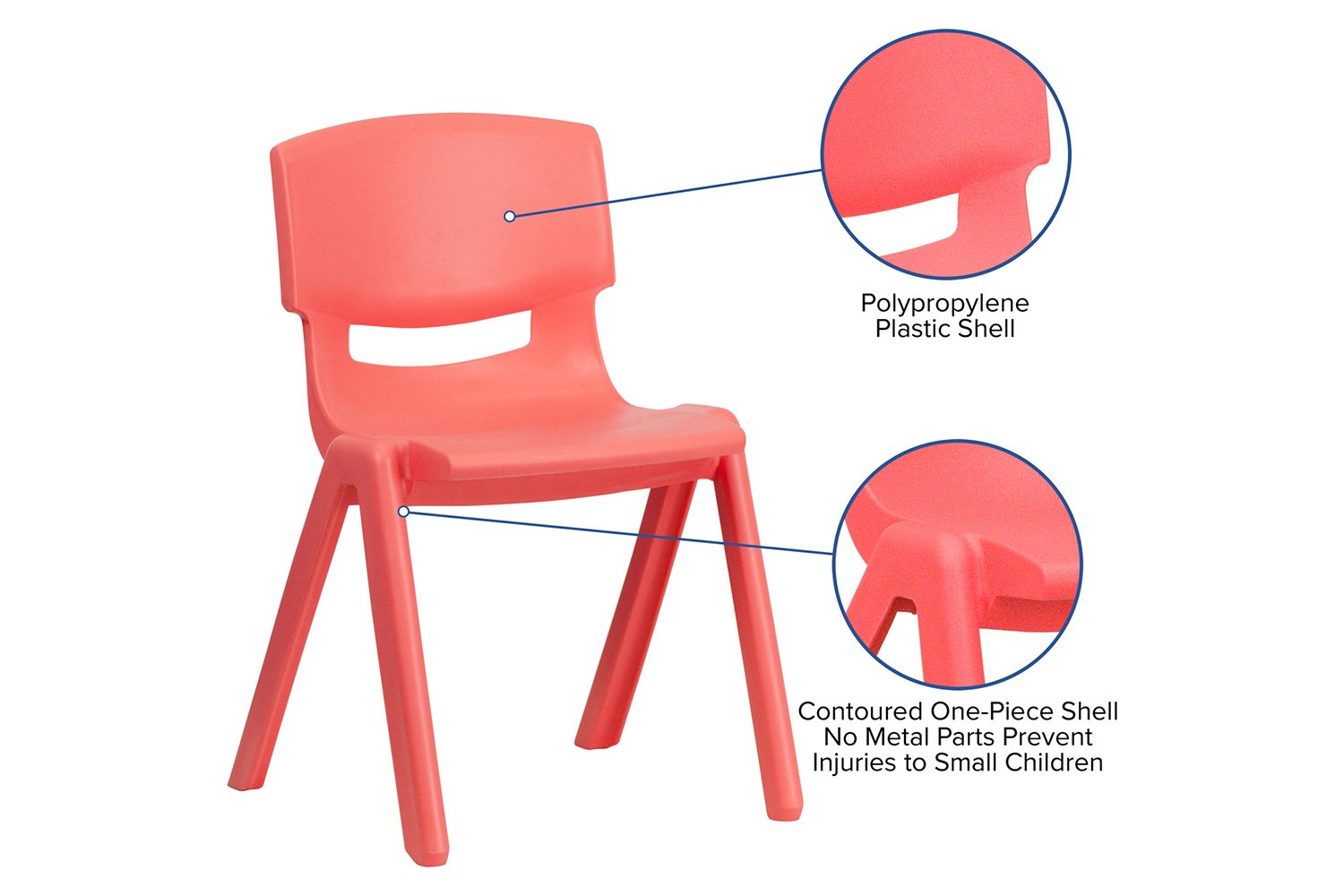 BLNK Whitney Plastic Stackable School Chair 2 Pack - Red, 13.25"H Seat
