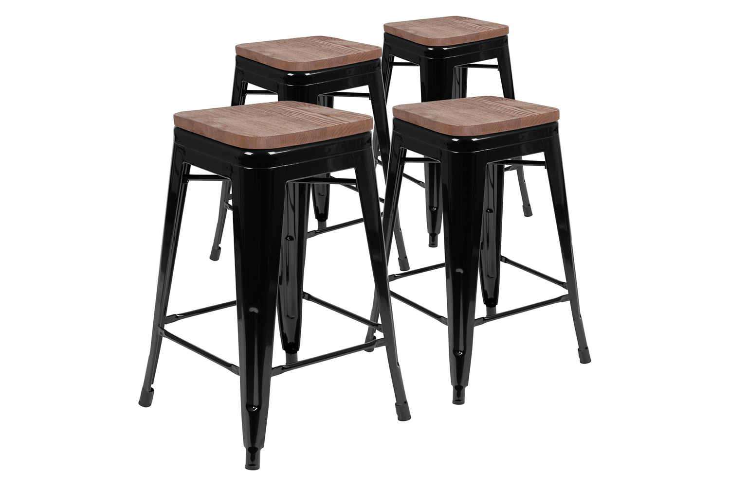 BLNK - Cierra Metal Counter-Height Indoor Stackable Bar Stool with Wood Seat Set of 4