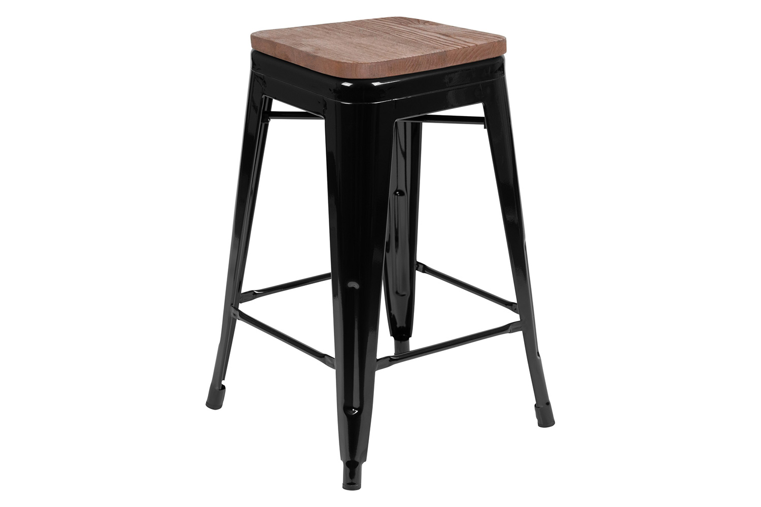 BLNK Cierra Metal Counter-Height Indoor Stackable Bar Stool with Wood Seat Set of 4 - Black