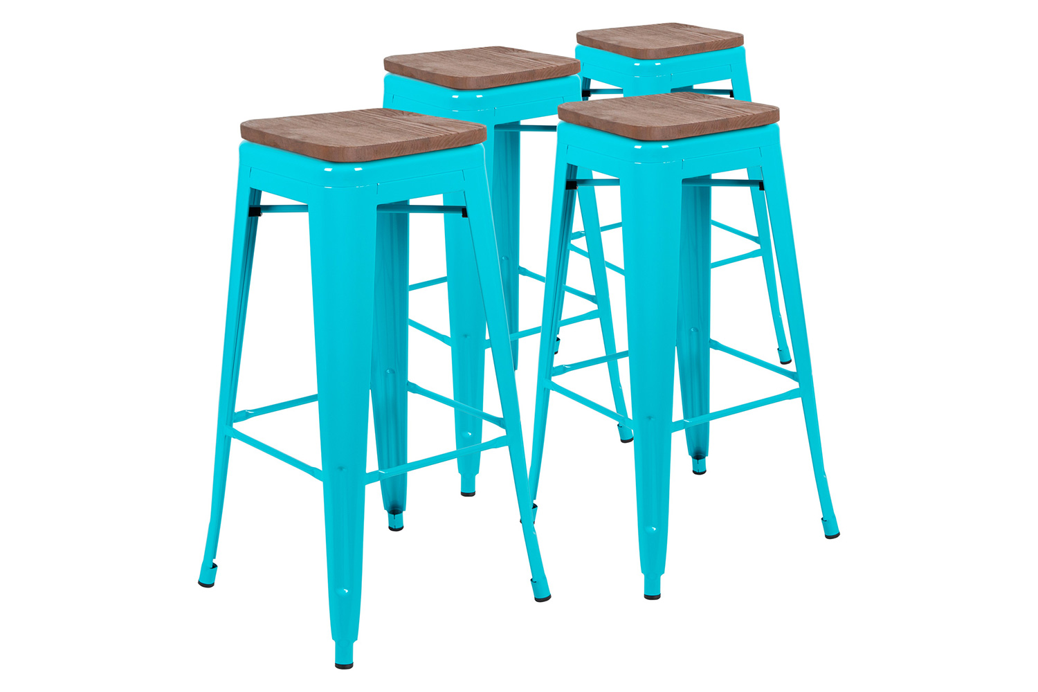 BLNK Cierra Metal Indoor Bar Stool with Wood Seat Set of 4 - Teal