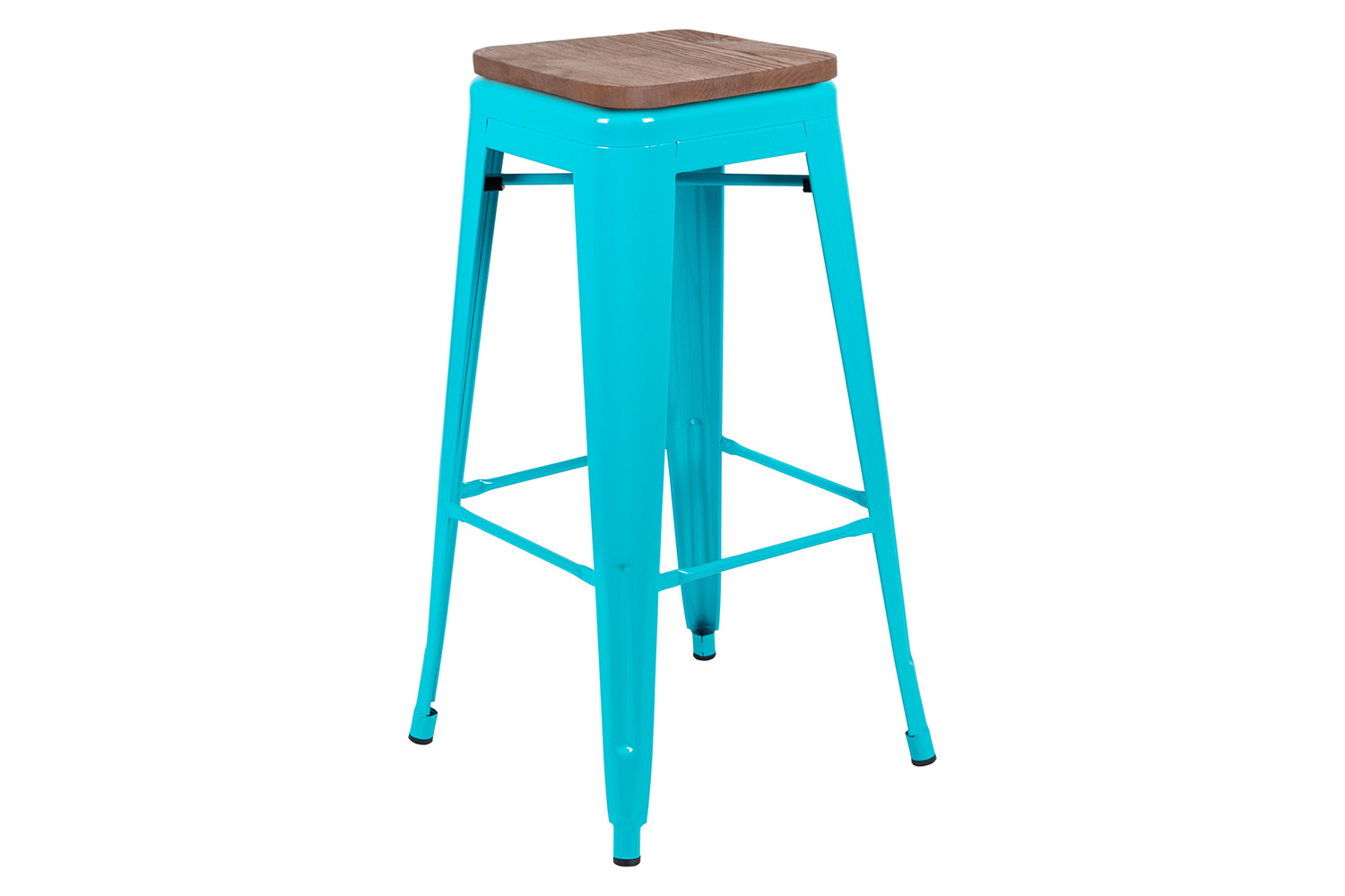 BLNK Cierra Metal Indoor Bar Stool with Wood Seat Set of 4 - Teal