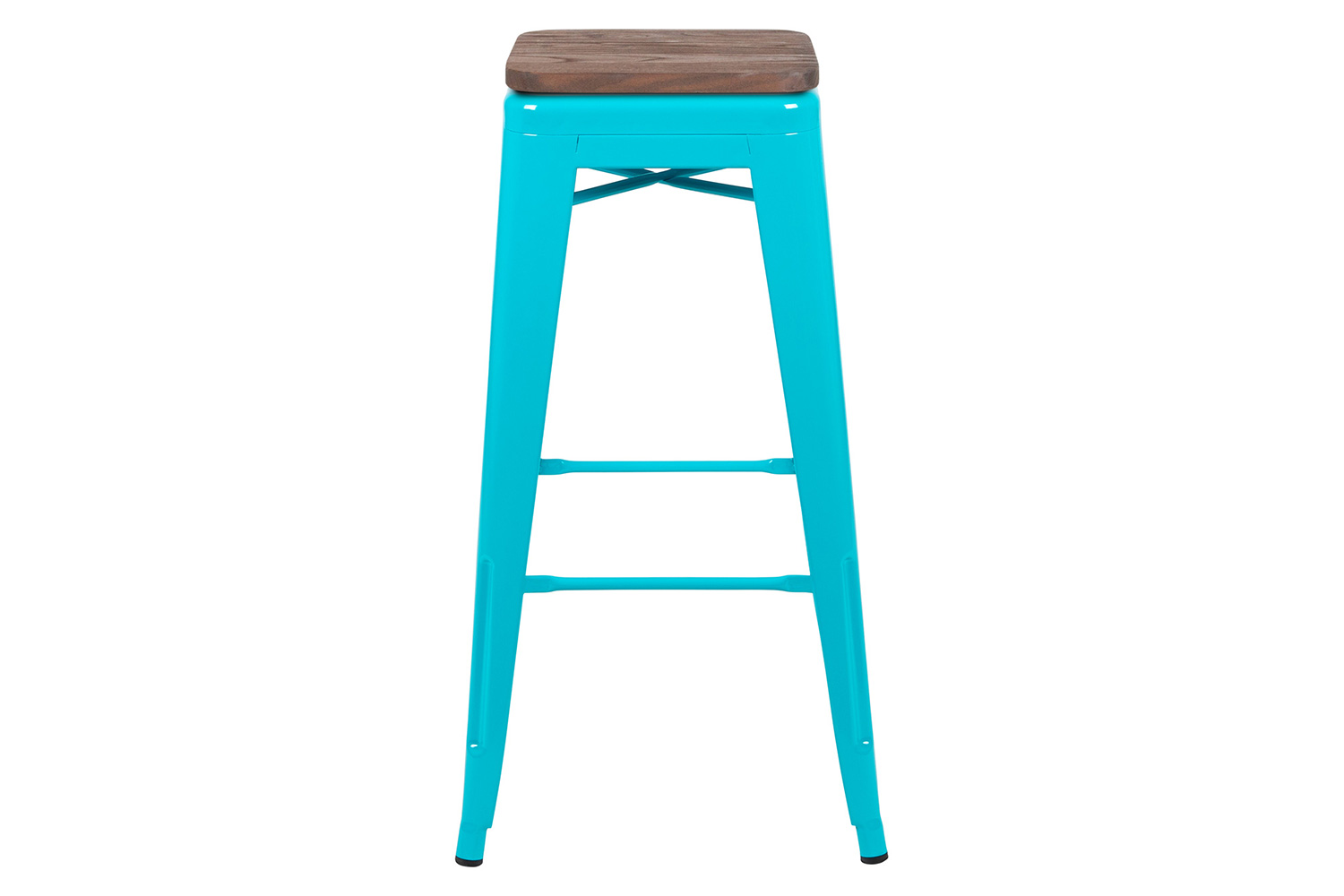 BLNK Cierra Metal Indoor Bar Stool with Wood Seat Set of 4 - Teal