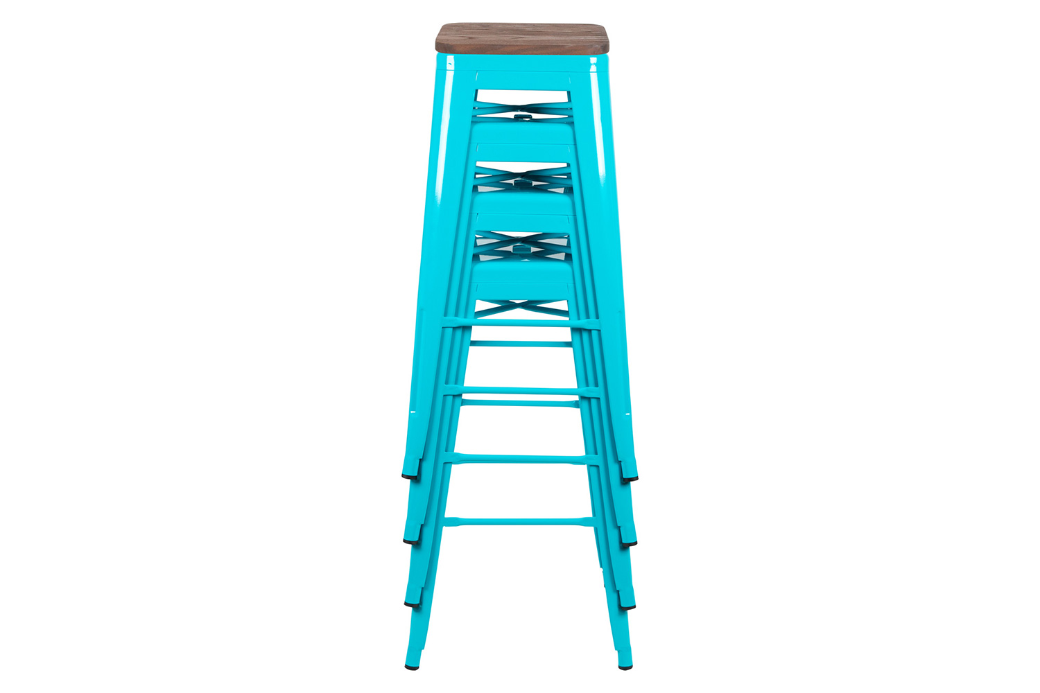 BLNK Cierra Metal Indoor Bar Stool with Wood Seat Set of 4 - Teal