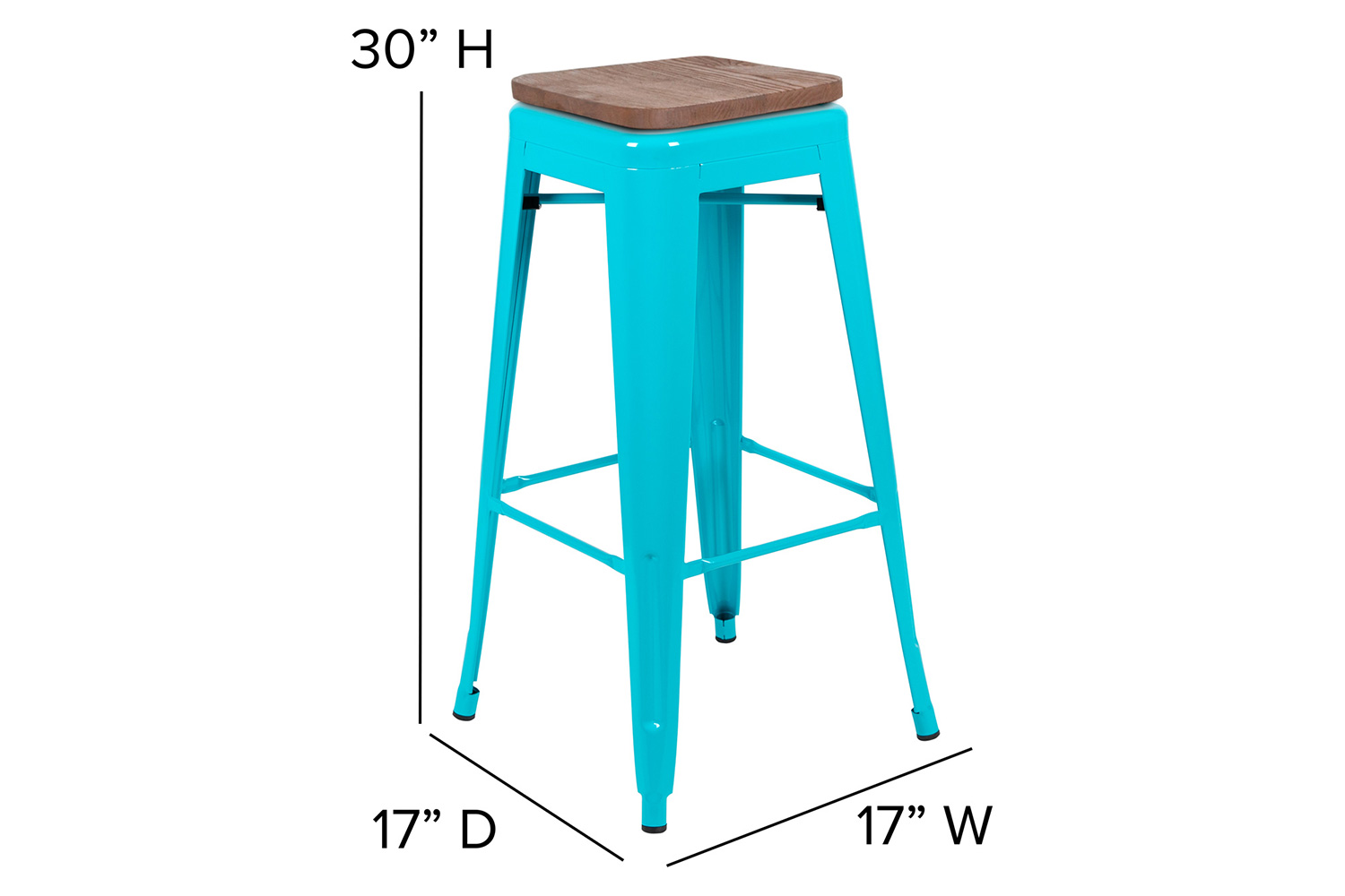 BLNK Cierra Metal Indoor Bar Stool with Wood Seat Set of 4 - Teal