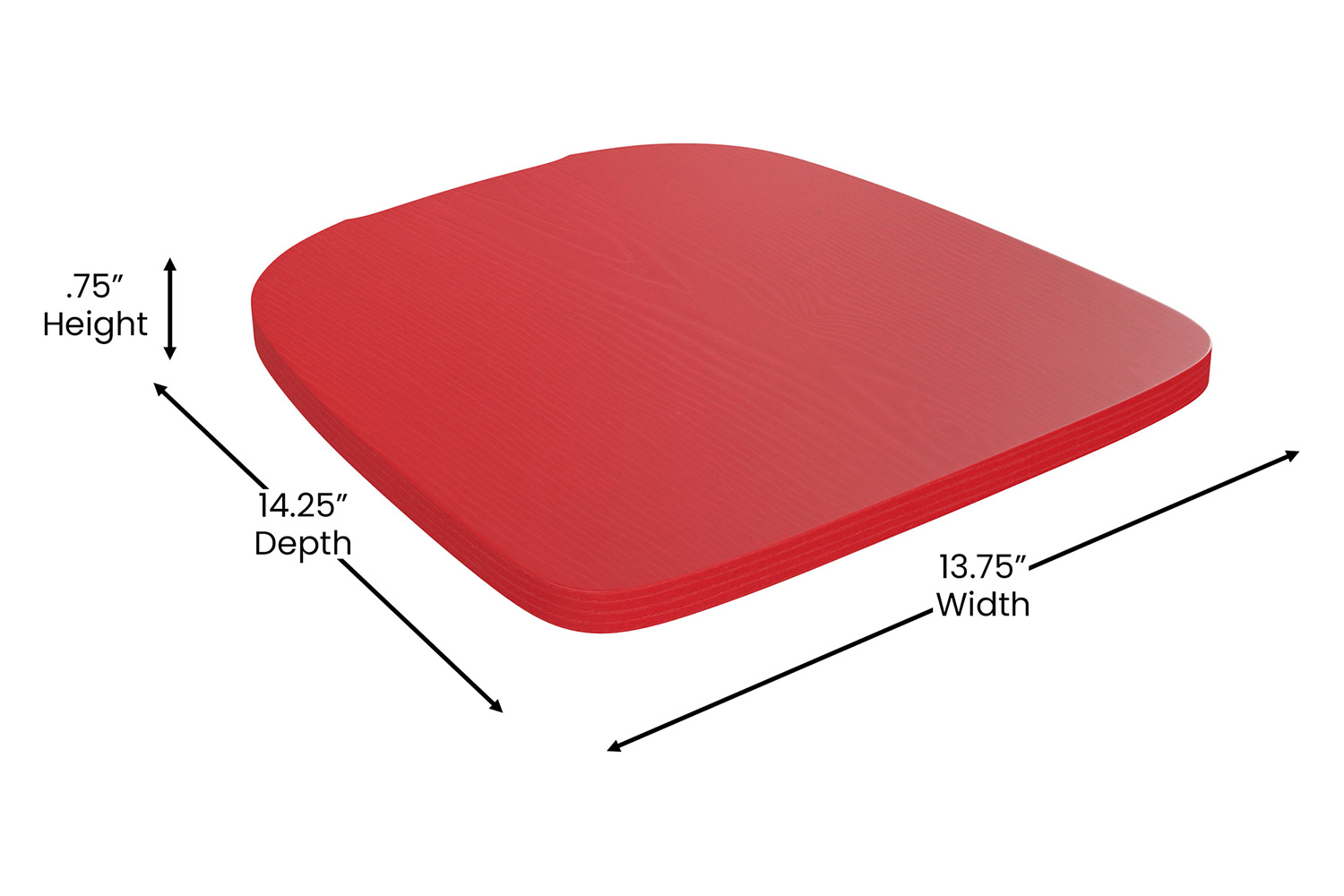 BLNK Perry Poly Resin Wood Seat with Rounded Edges for Colorful Metal Chairs and Stools Set of 4 - Red