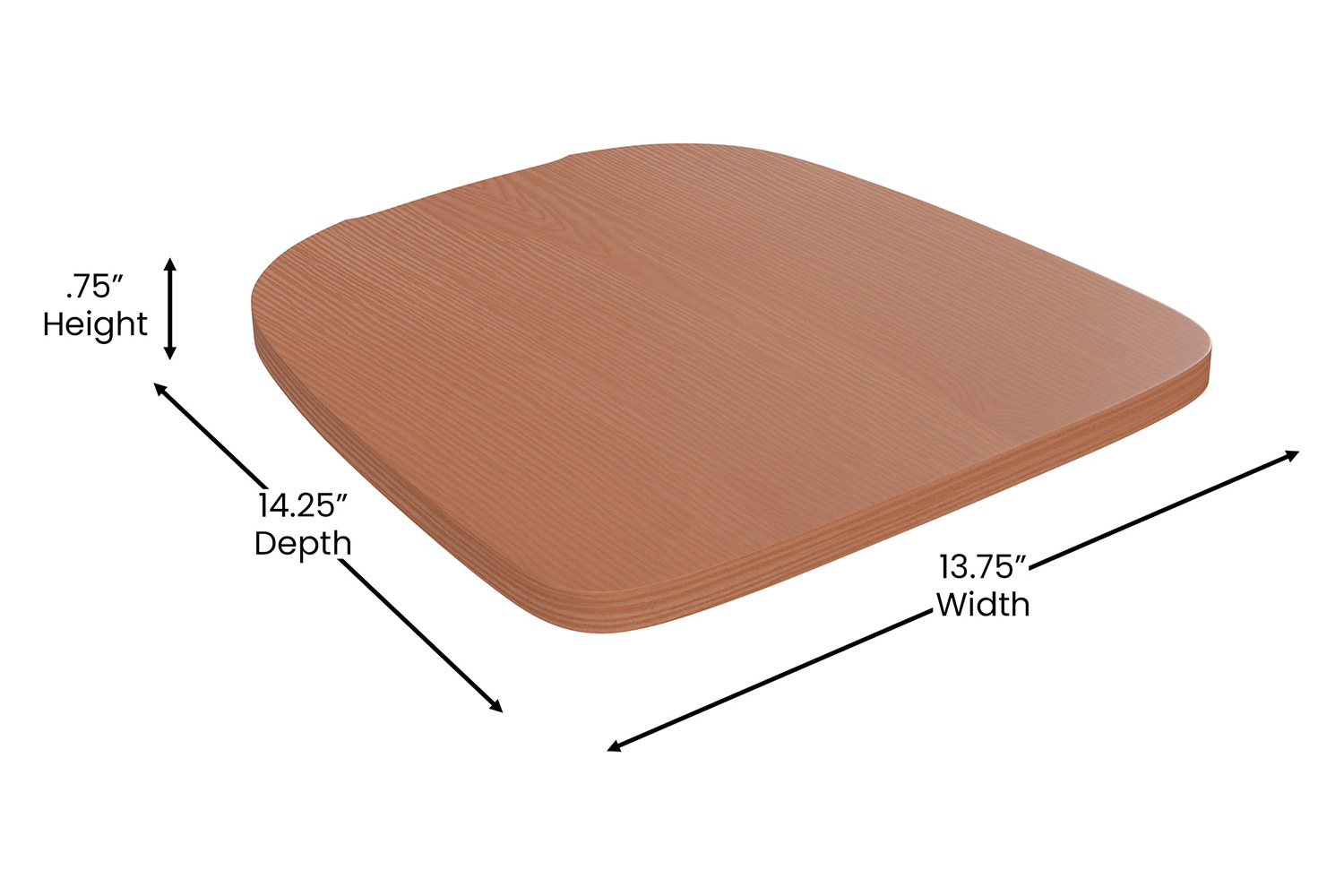 BLNK Perry Poly Resin Wood Seat with Rounded Edges for Colorful Metal Chairs and Stools Set of 4 - Teak