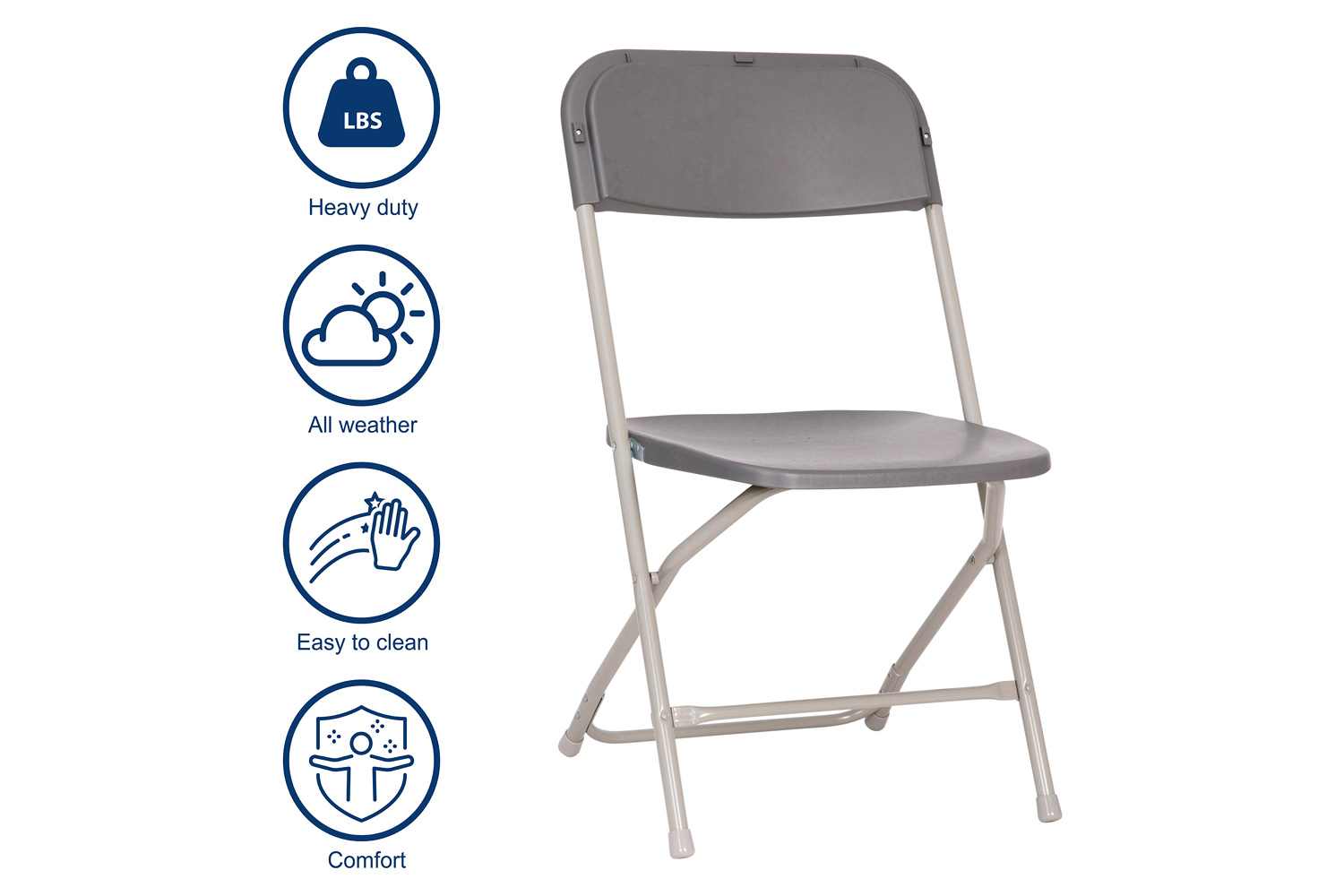 BLNK Hercules Big and Tall Commercial Folding Chair 4-Pack - Gray