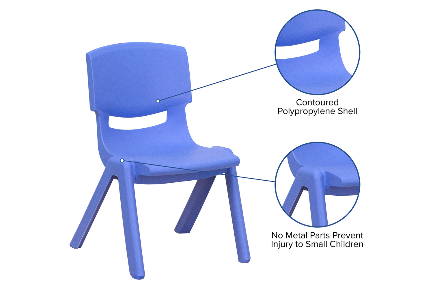 BLNK Whitney Plastic Stackable School Chair 4 Pack - Blue, 12"H Seat