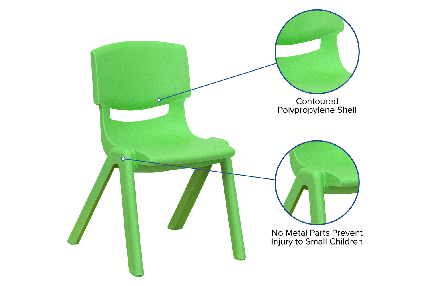 BLNK Whitney Plastic Stackable School Chair 4 Pack - Green, 12"H Seat