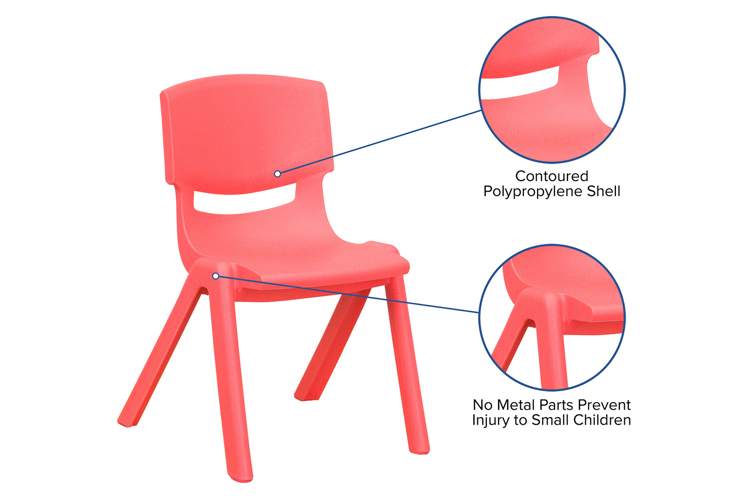 BLNK Whitney Plastic Stackable School Chair 4 Pack - Red, 12"H Seat