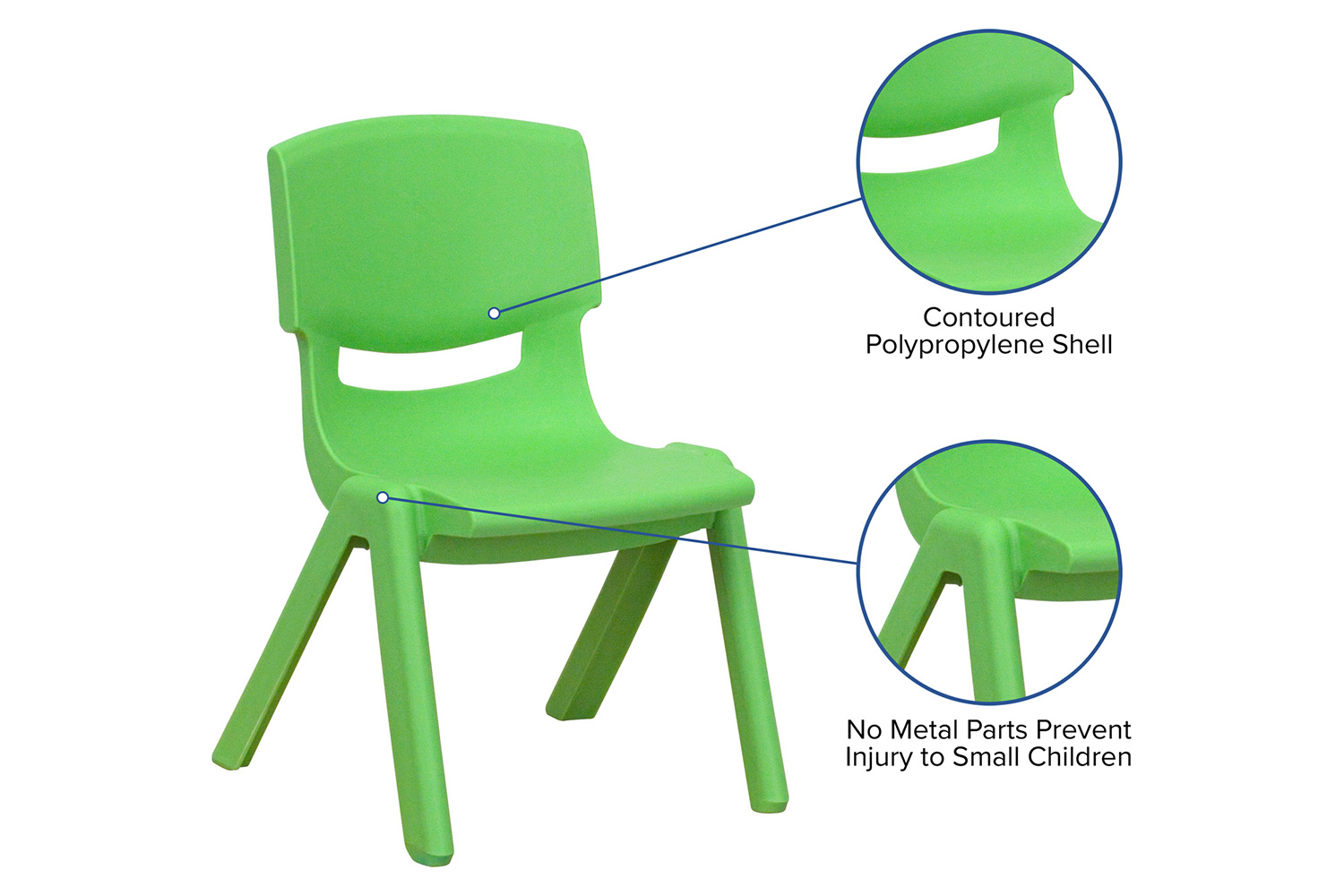 BLNK Whitney Plastic Stackable School Chair 4 Pack - Green, 10.5"H Seat