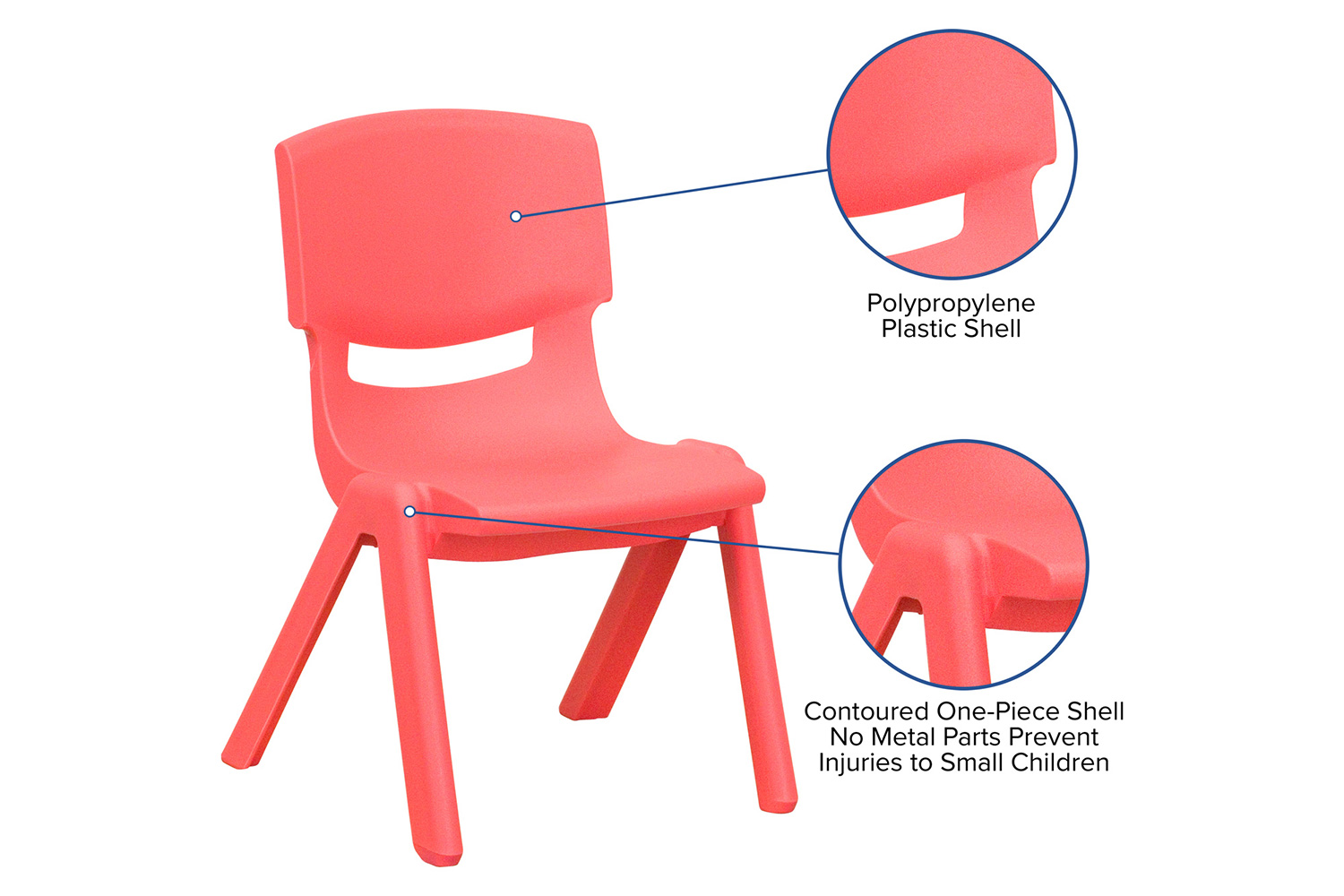 BLNK Whitney Plastic Stackable School Chair 4 Pack - Red, 10.5"H Seat