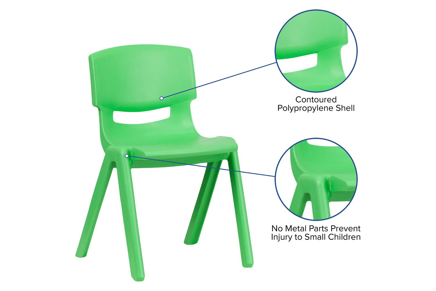 BLNK Whitney Plastic Stackable School Chair 4 Pack - Green, 13.25"H Seat