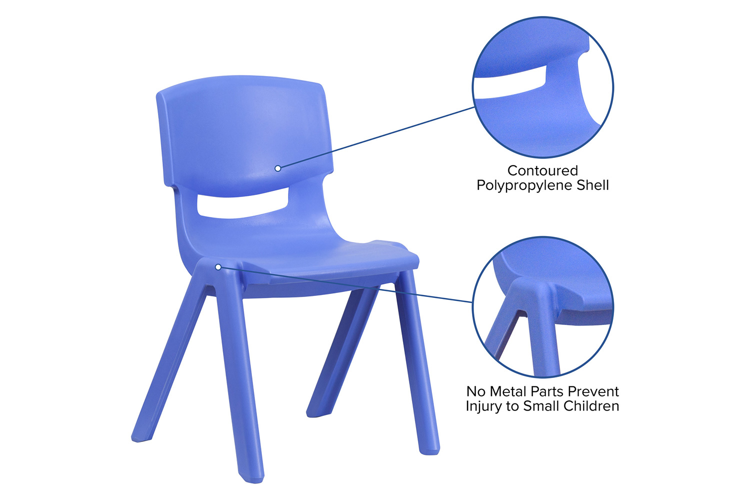 BLNK Whitney Plastic Stackable School Chair 4 Pack - Blue, 15.5"H Seat