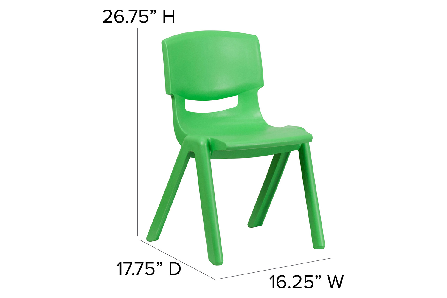 BLNK Whitney Plastic Stackable School Chair 4 Pack - Green, 15.5"H Seat