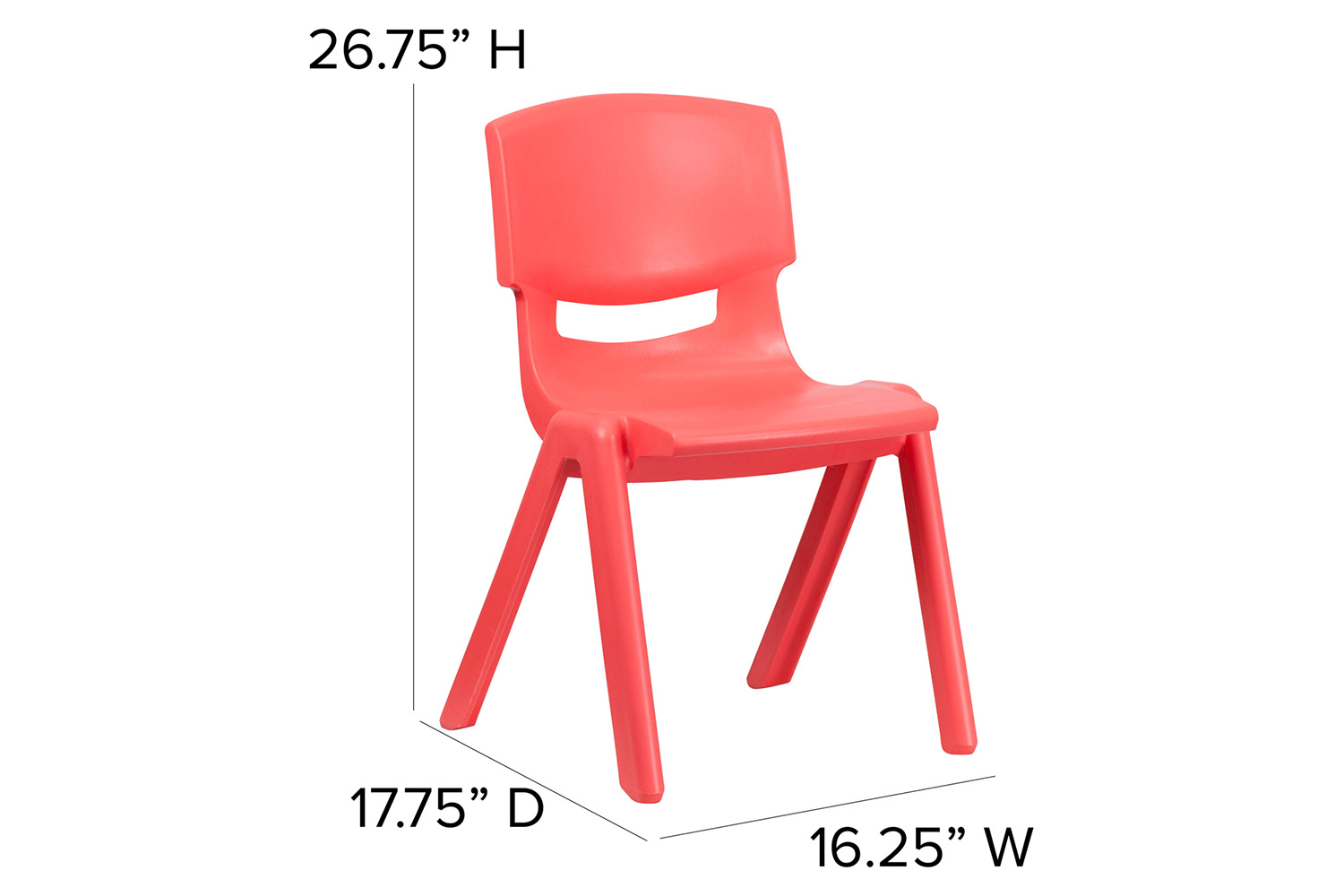 BLNK Whitney Plastic Stackable School Chair 4 Pack - Red, 15.5"H Seat