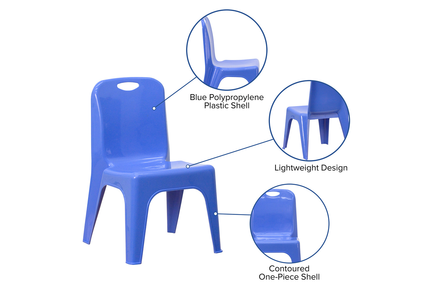 BLNK Whitney Plastic Stackable School Chair 4 Pack - Blue, 11"H Seat