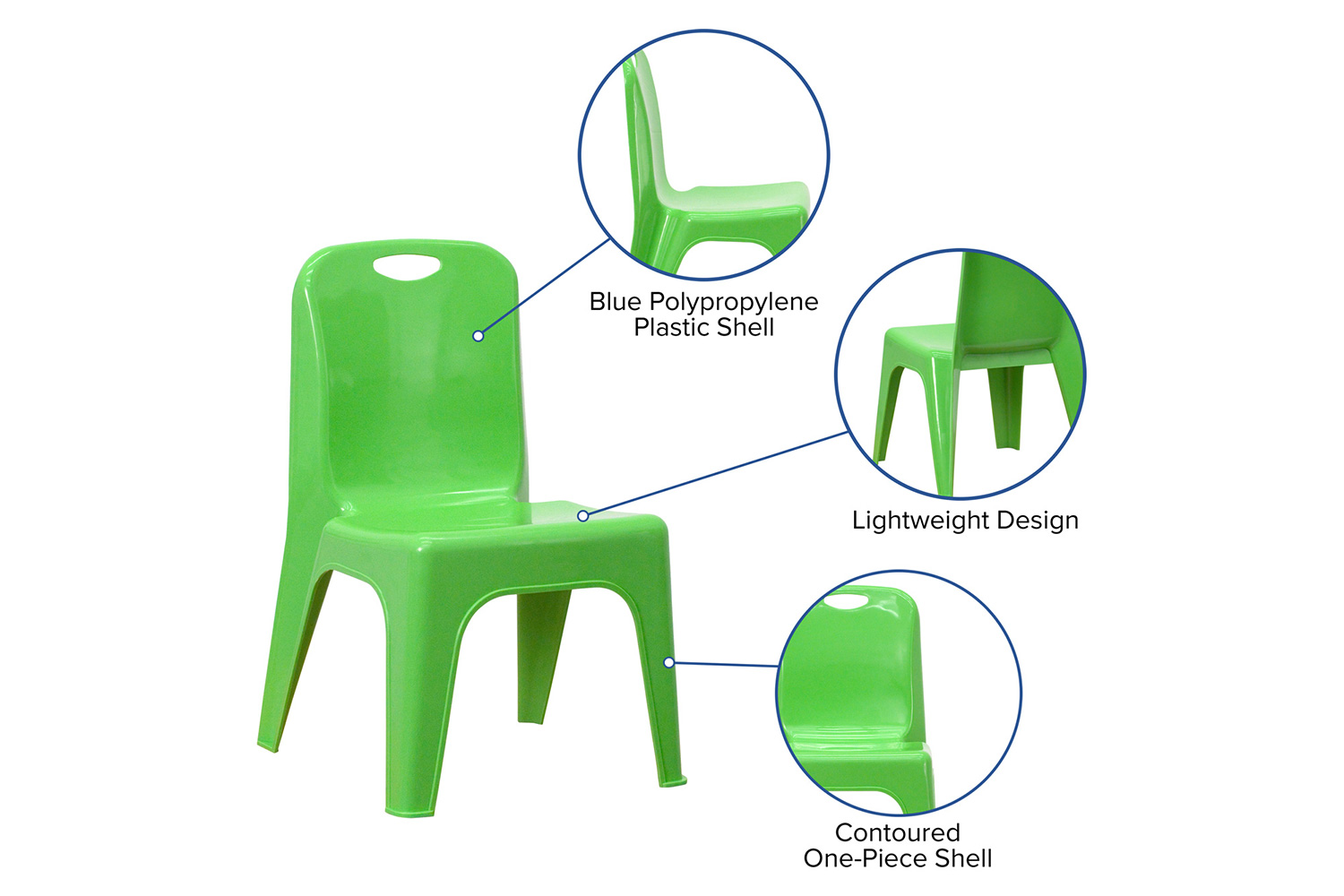 BLNK Whitney Plastic Stackable School Chair 4 Pack - Green, 11"H Seat