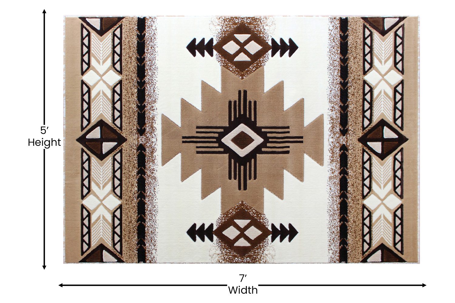 BLNK Mohave Collection Southwestern Style Olefin Traditional Area Rug with Jute Backing - Ivory, 5'W x 7'L