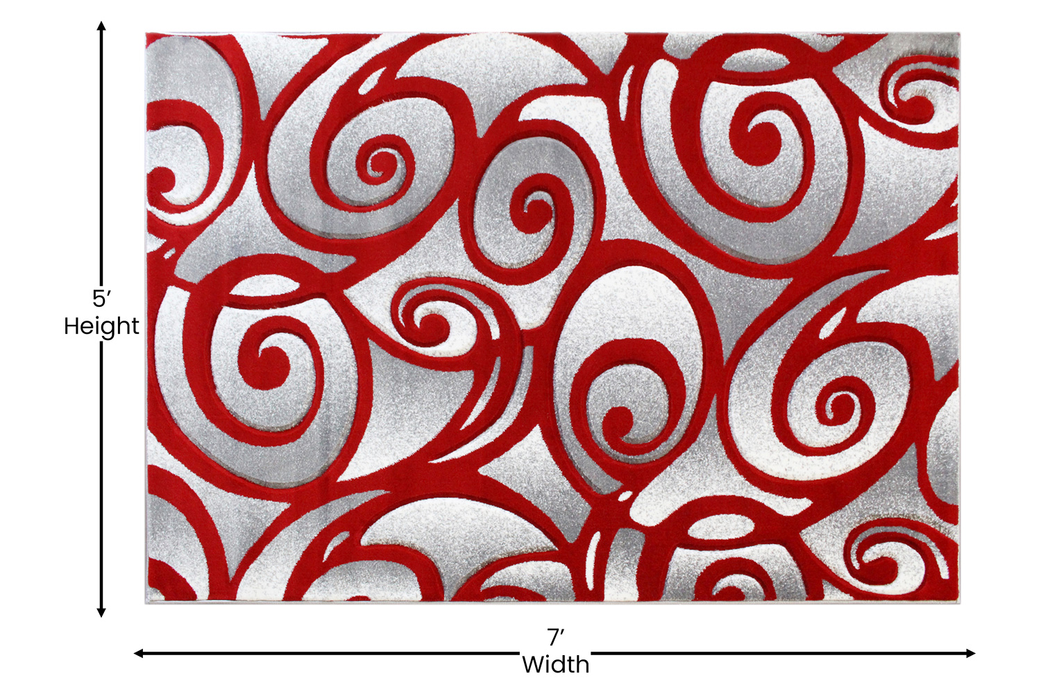 BLNK Willow Collection Modern Olefin High-Low Pile Swirled Area Rug - Red, 5'W x 7'L