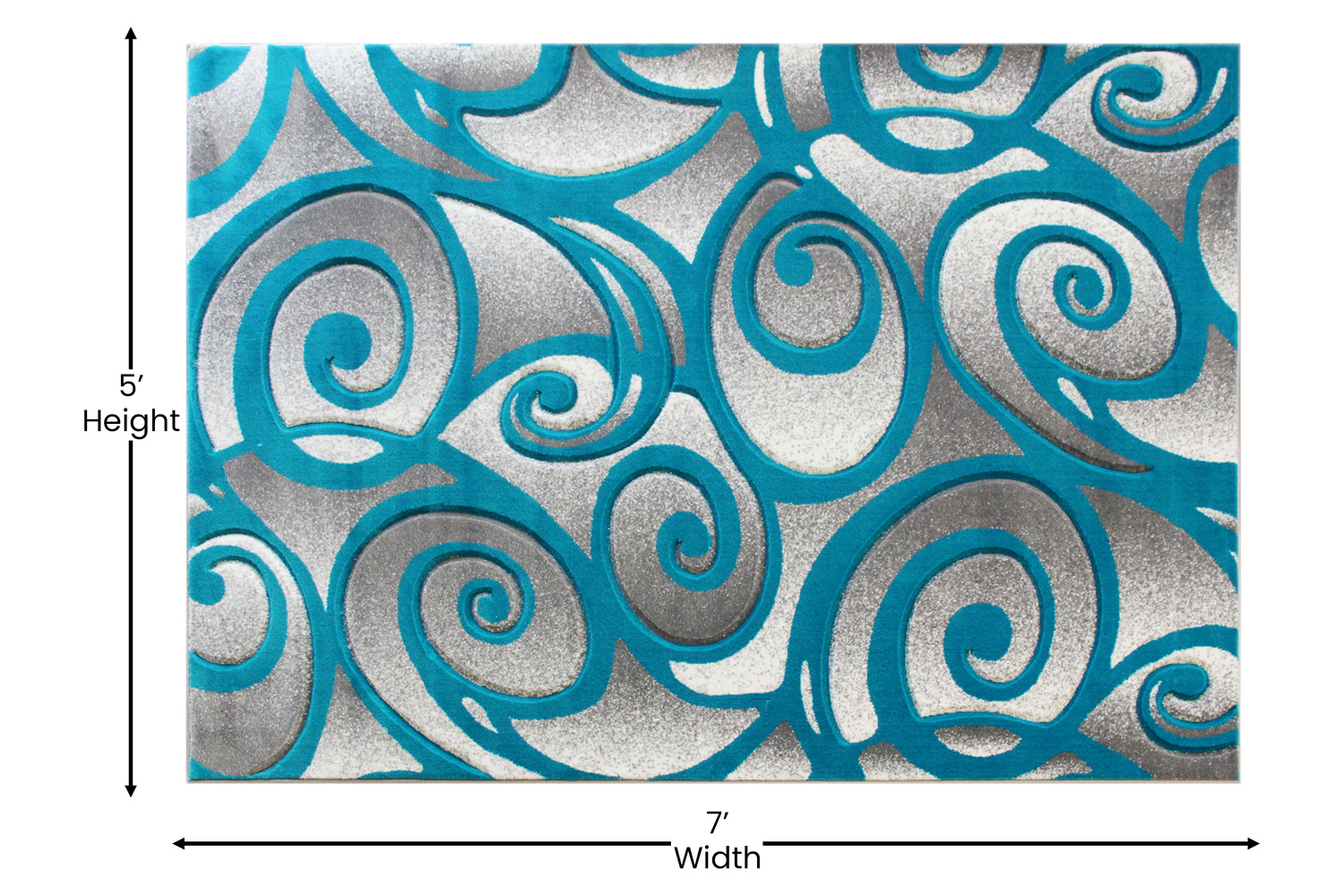 BLNK Willow Collection Modern Olefin High-Low Pile Swirled Area Rug - Turquoise, 5'W x 7'L