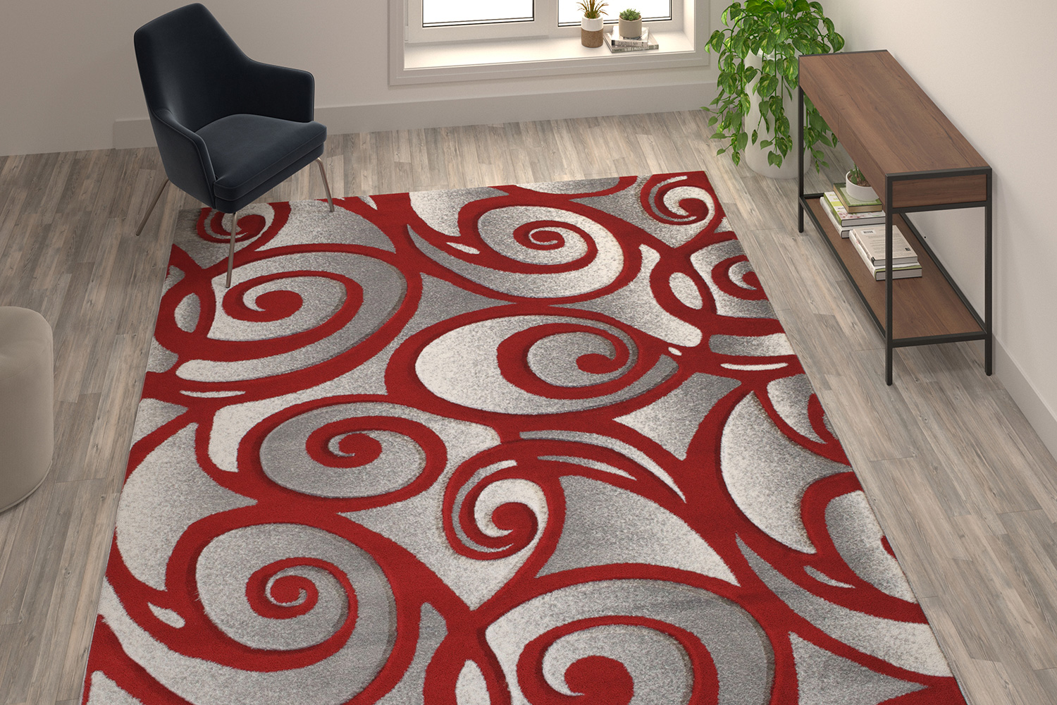 BLNK - Willow Collection Modern Olefin High-Low Pile Swirled Area Rug