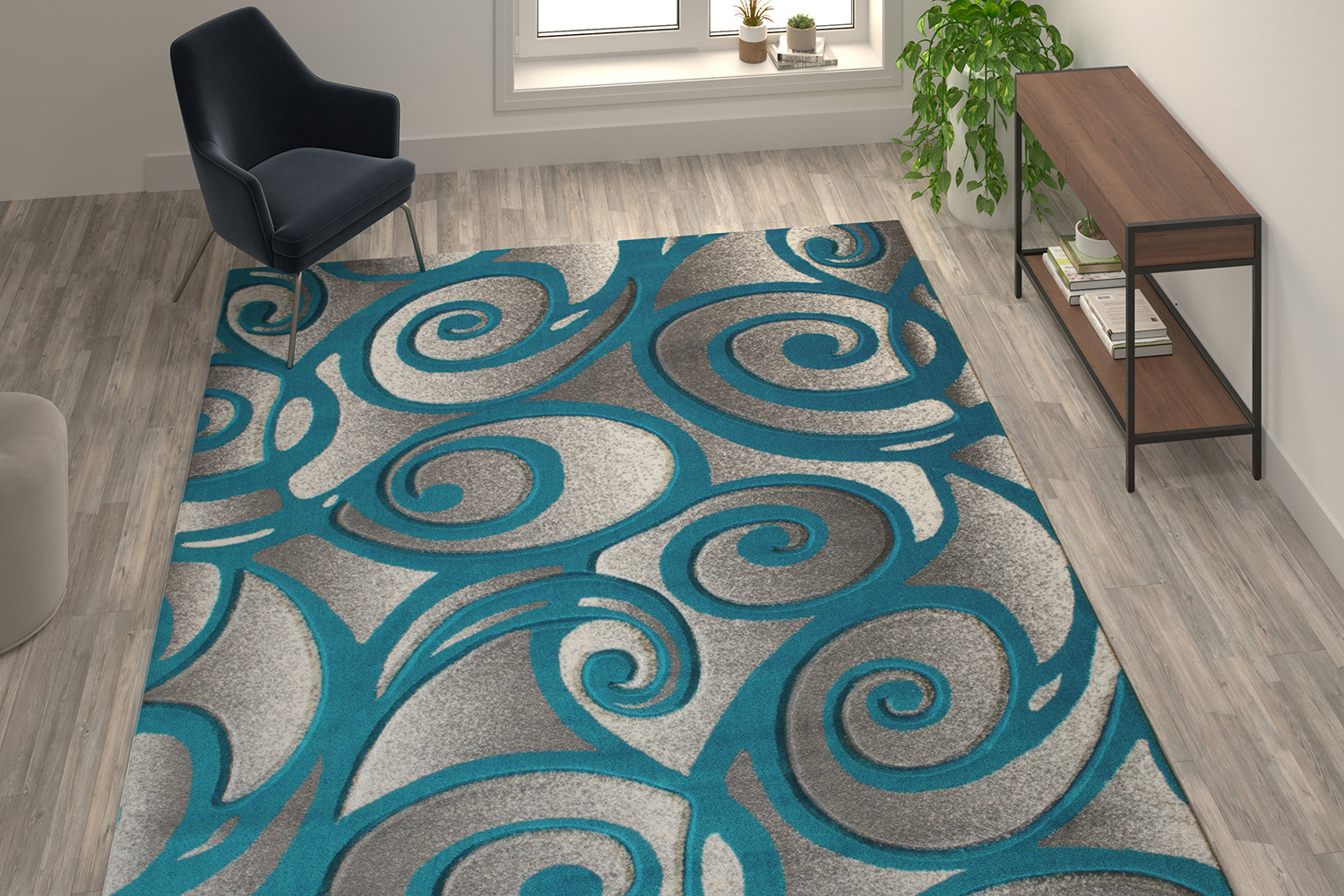 BLNK - Willow Collection Modern Olefin High-Low Pile Swirled Area Rug
