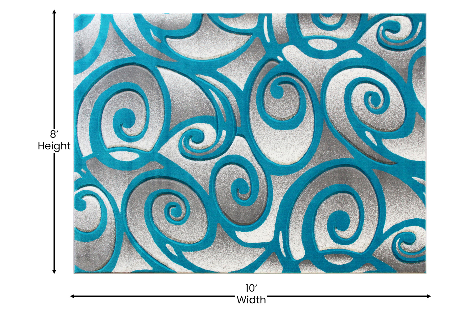 BLNK Willow Collection Modern Olefin High-Low Pile Swirled Area Rug - Turquoise, 8'W x 10'L