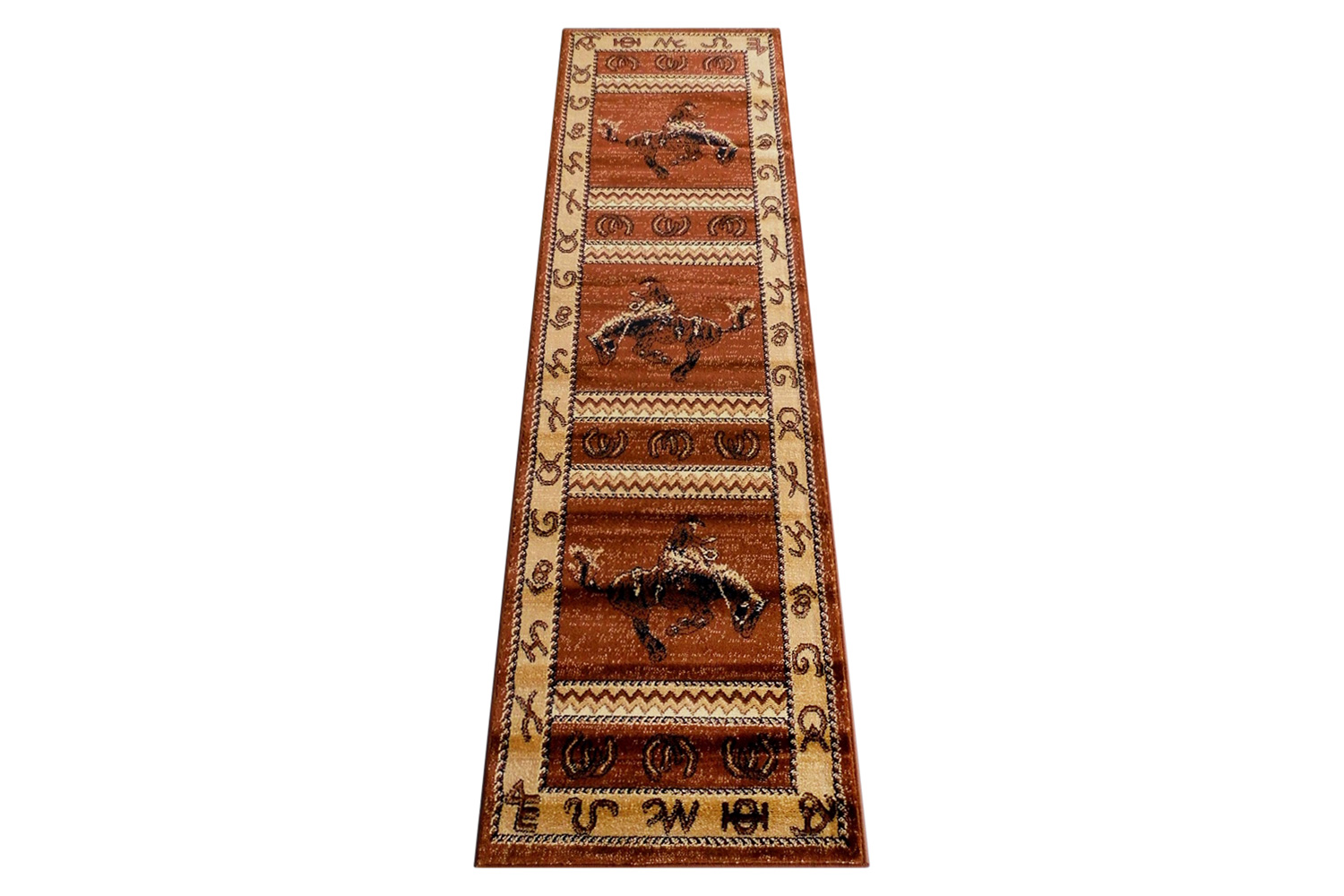 BLNK Hoytt Collection Brown Bucking Bronco Cowboy Area Rug with Jute Backing - 2'W x 7'L
