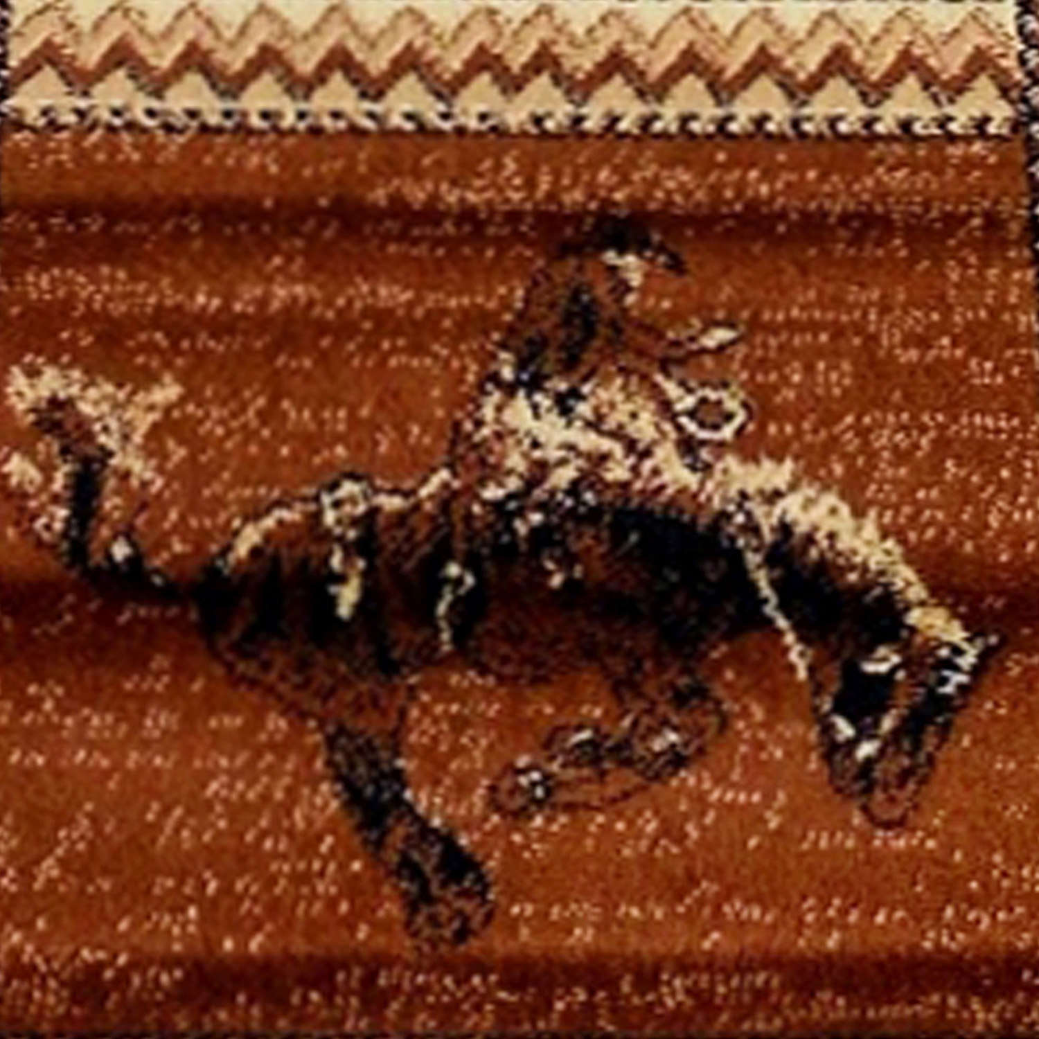 BLNK Hoytt Collection Brown Bucking Bronco Cowboy Area Rug with Jute Backing - 2'W x 7'L
