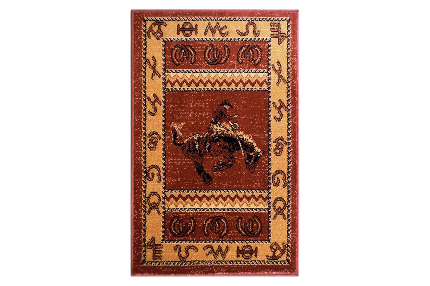 BLNK Hoytt Collection Brown Bucking Bronco Cowboy Area Rug with Jute Backing - 2'W x 3'L