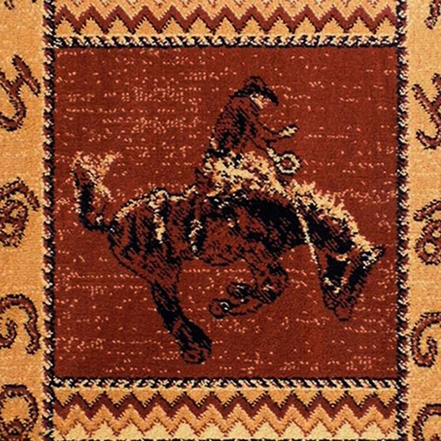 BLNK Hoytt Collection Brown Bucking Bronco Cowboy Area Rug with Jute Backing - 2'W x 3'L