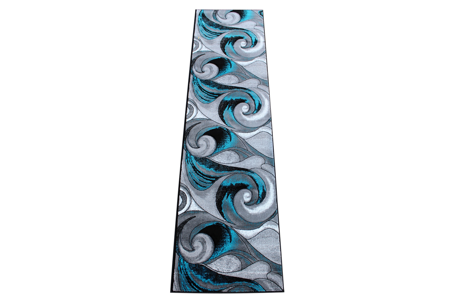 BLNK Tellus Collection Olefin Ocean Waves Pattern Area Rug with Jute Backing - Turquoise, 3'W x 10'L