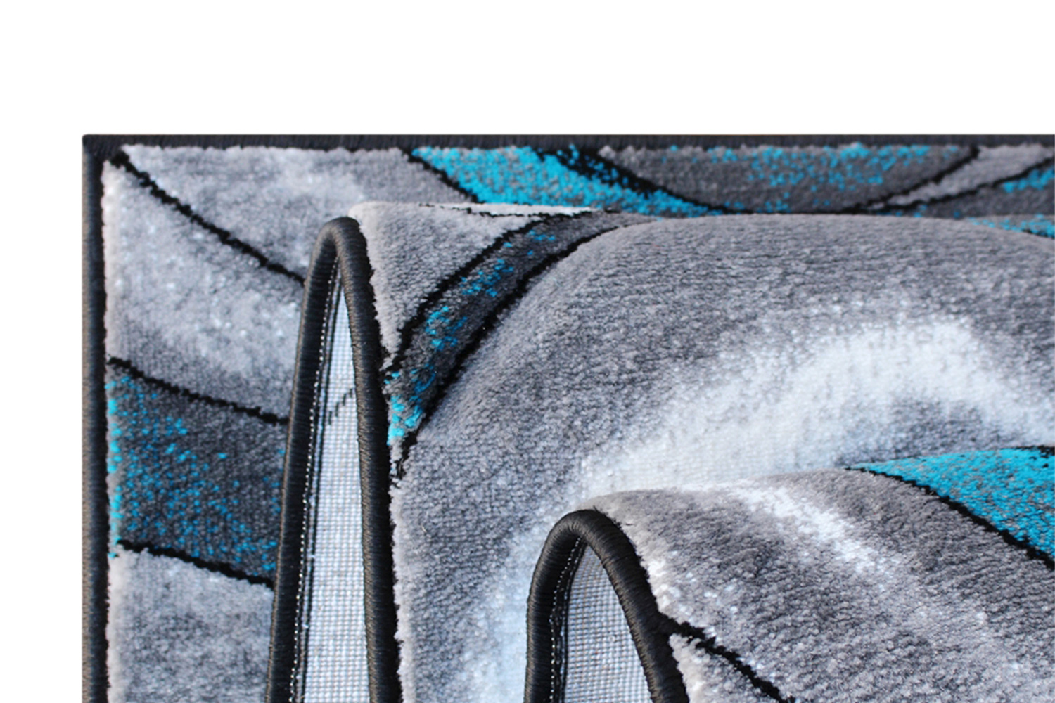 BLNK Tellus Collection Olefin Ocean Waves Pattern Area Rug with Jute Backing - Turquoise, 3'W x 10'L