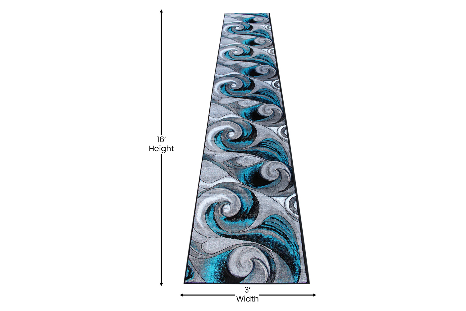 BLNK Tellus Collection Olefin Ocean Waves Pattern Area Rug with Jute Backing - Turquoise, 3'W x 15'L