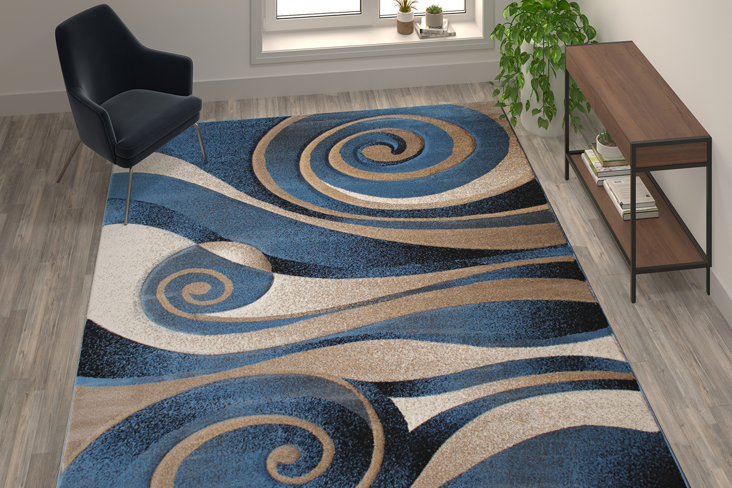 BLNK - Coterie Collection Modern Olefin Circular Patterned Indoor Area Rug with Jute Backing
