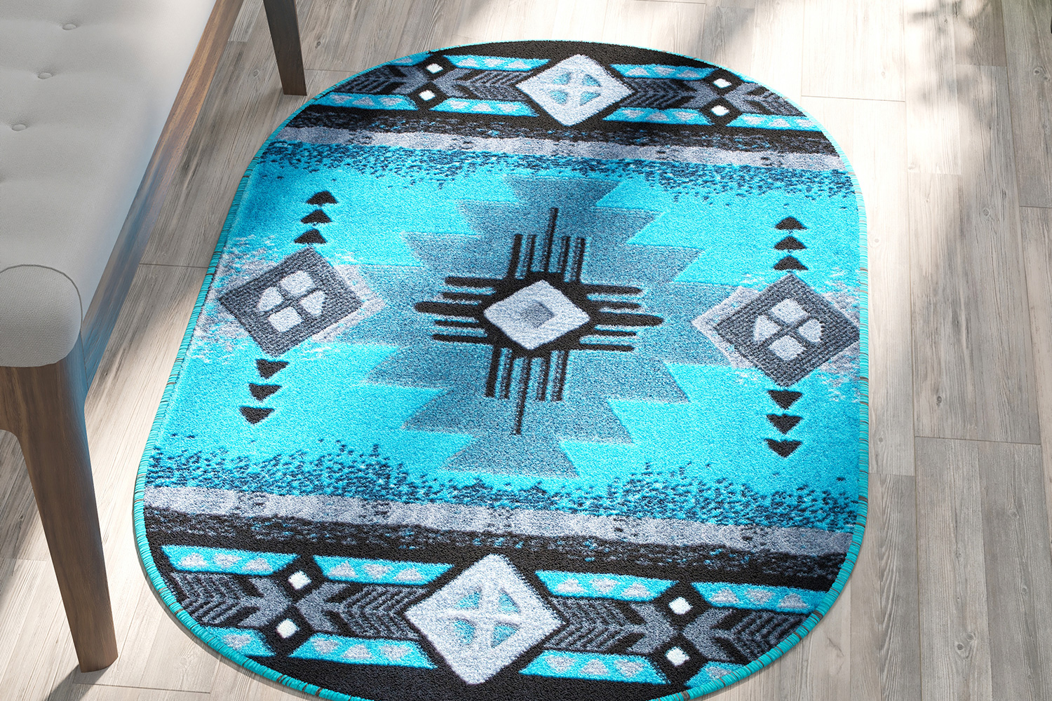 BLNK - Mohave Collection Southwestern Style Oval Olefin Traditional Area Rug with Jute Backing
