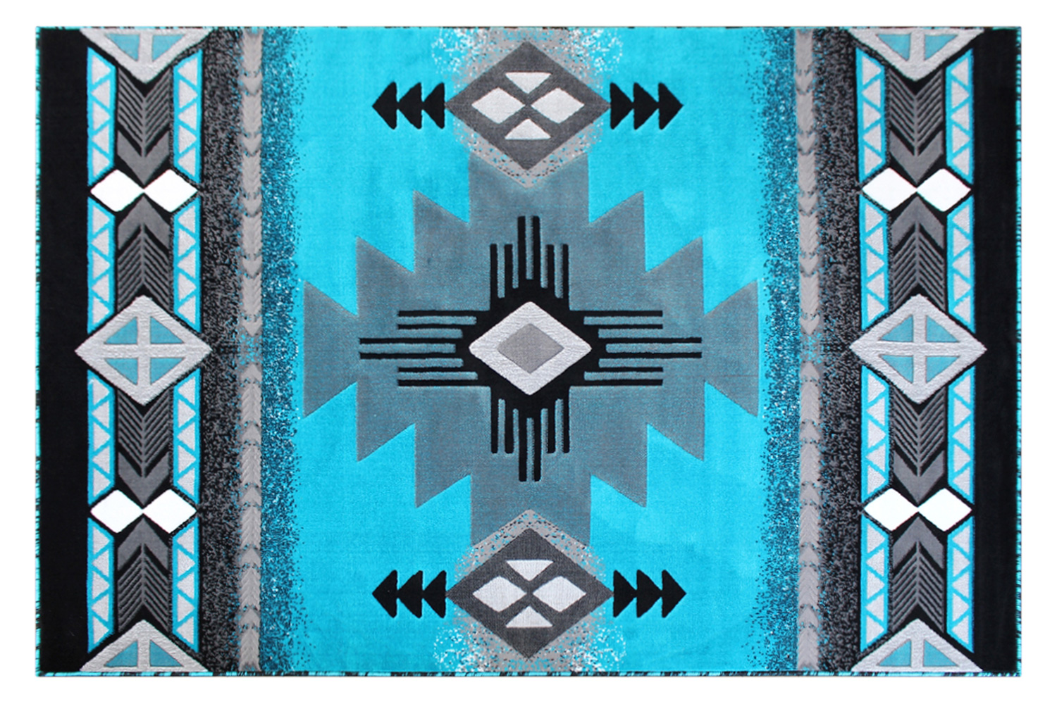 BLNK Mohave Collection Southwestern Style Olefin Traditional Area Rug with Jute Backing - Turquoise, 5'W x 7'L