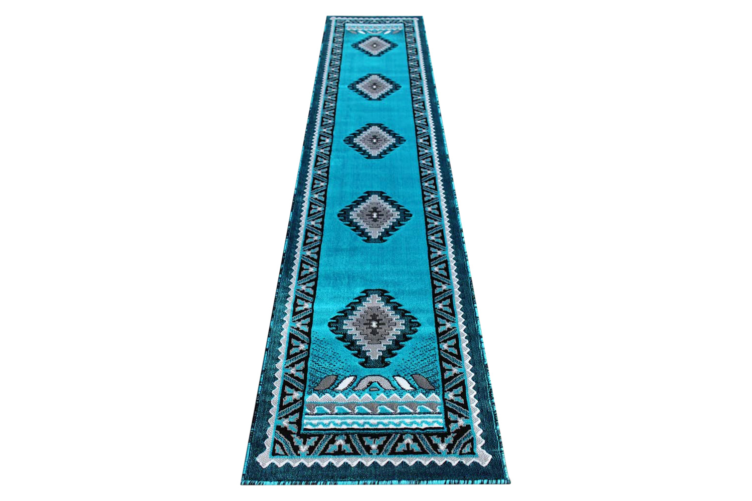 BLNK Ventana Collection Southwest Olefin Area Rug with Jute Backing - Turquoise, 2'W x 10'L