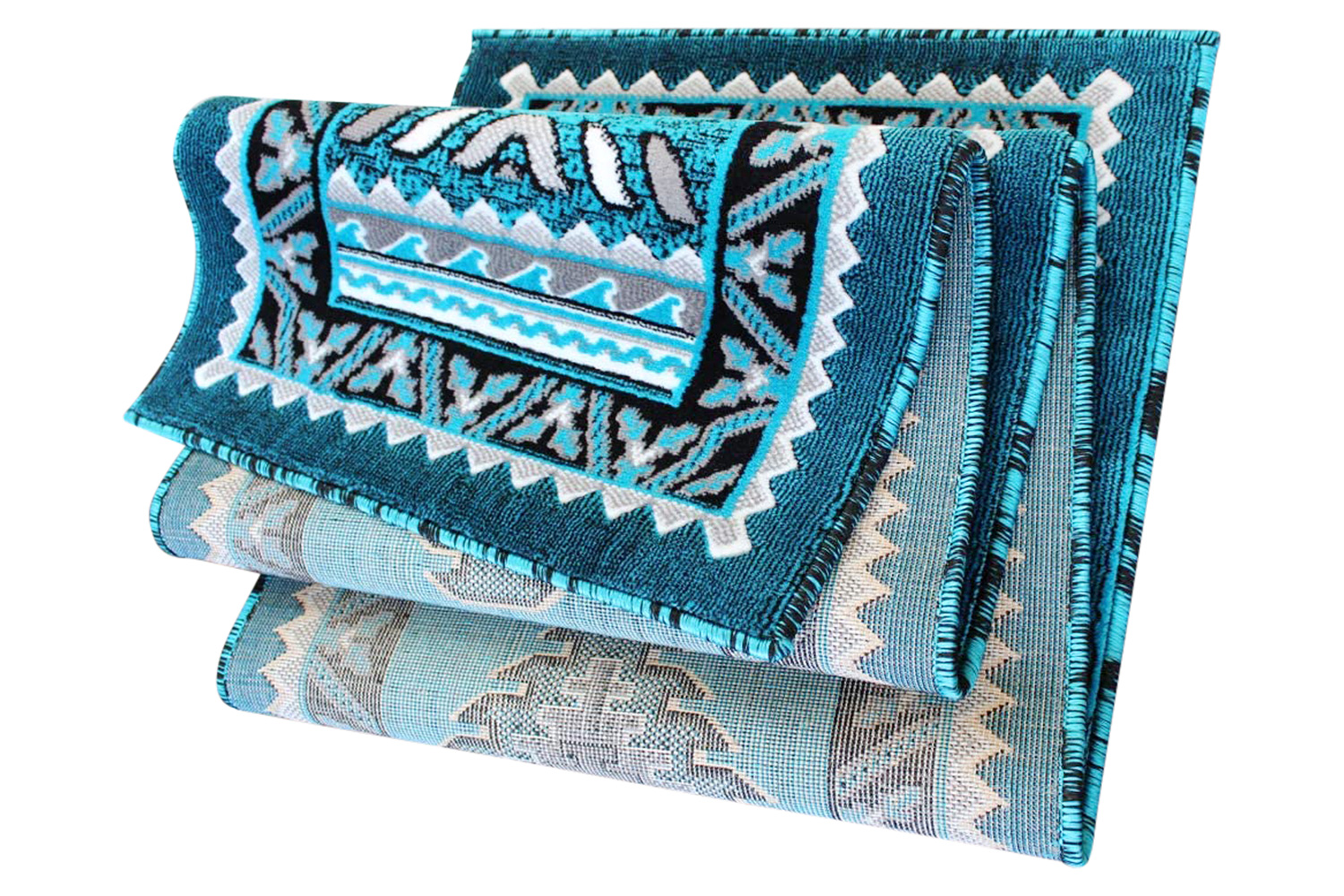 BLNK Ventana Collection Southwest Olefin Area Rug with Jute Backing - Turquoise, 2'W x 10'L