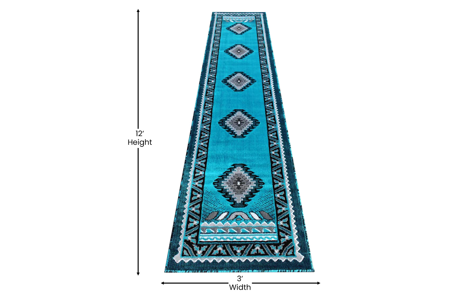BLNK Ventana Collection Southwest Olefin Area Rug with Jute Backing - Turquoise, 2'W x 10'L