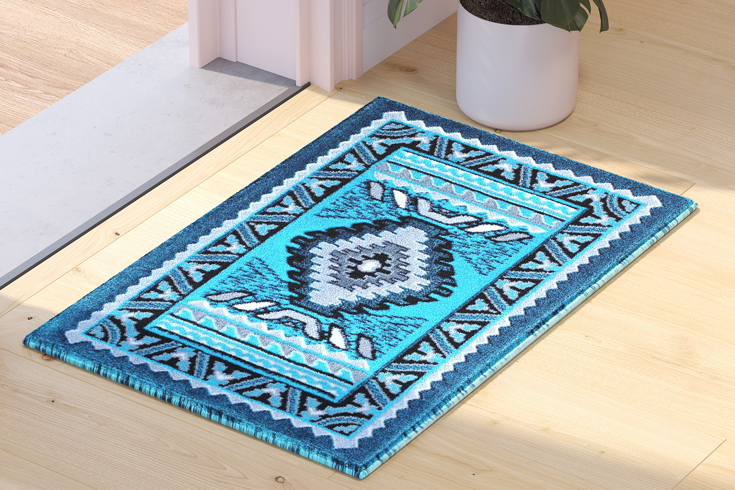 BLNK Ventana Collection Southwest Olefin Area Rug with Jute Backing - Turquoise, 2'W x 3'L