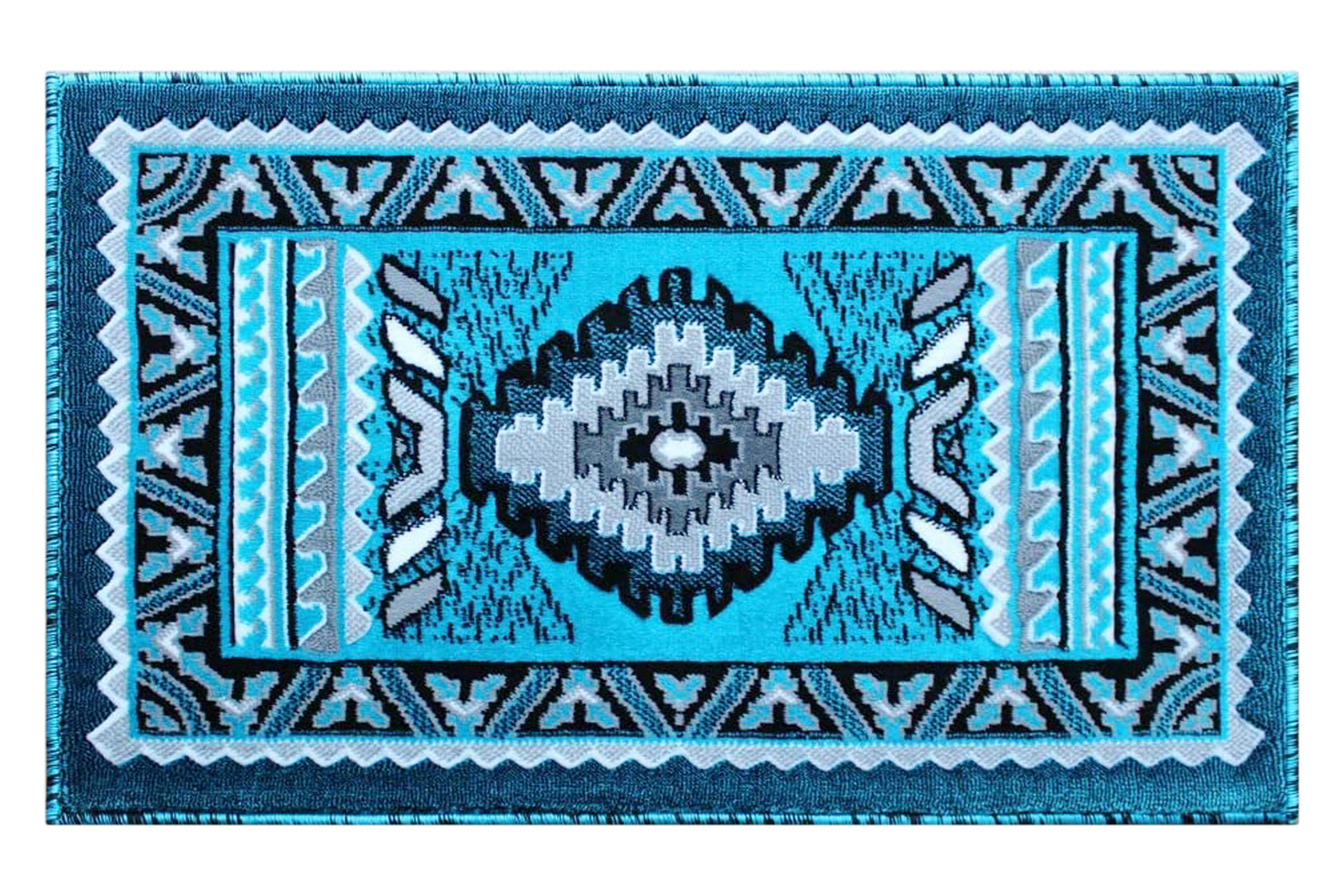 BLNK Ventana Collection Southwest Olefin Area Rug with Jute Backing - Turquoise, 2'W x 3'L