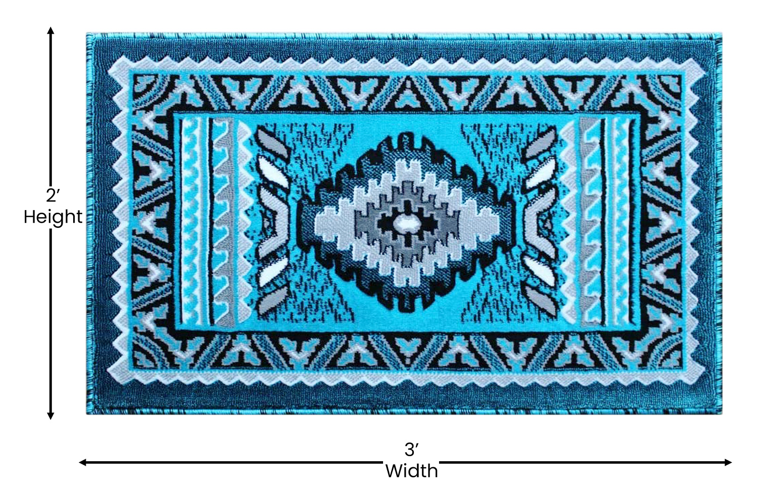 BLNK Ventana Collection Southwest Olefin Area Rug with Jute Backing - Turquoise, 2'W x 3'L