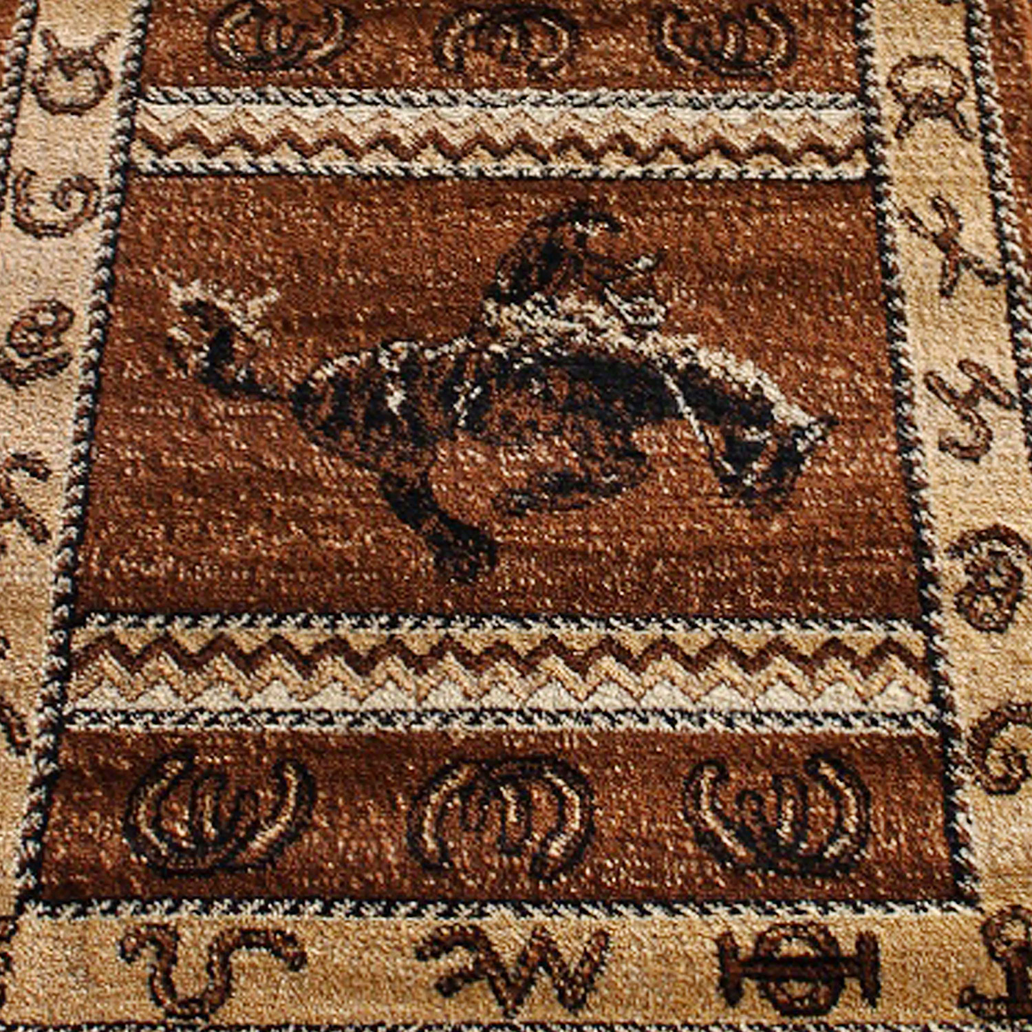 BLNK Hoytt Collection Brown Bucking Bronco Cowboy Area Rug with Jute Backing - 2'W x 11'L
