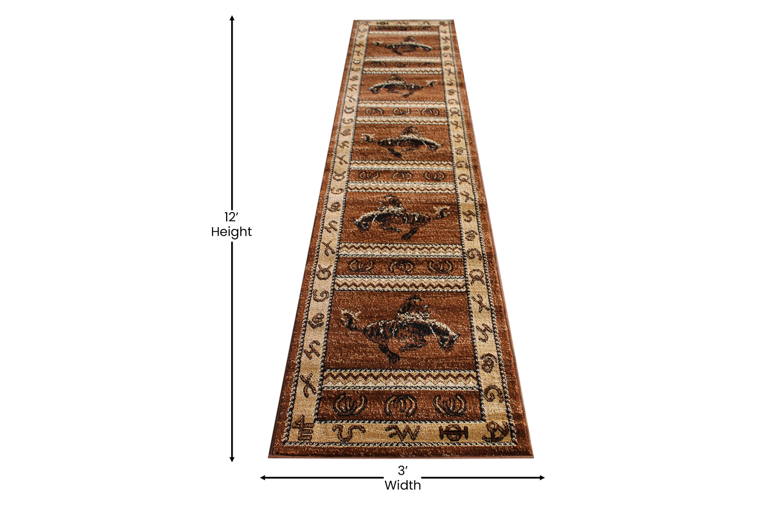 BLNK Hoytt Collection Brown Bucking Bronco Cowboy Area Rug with Jute Backing - 2'W x 11'L