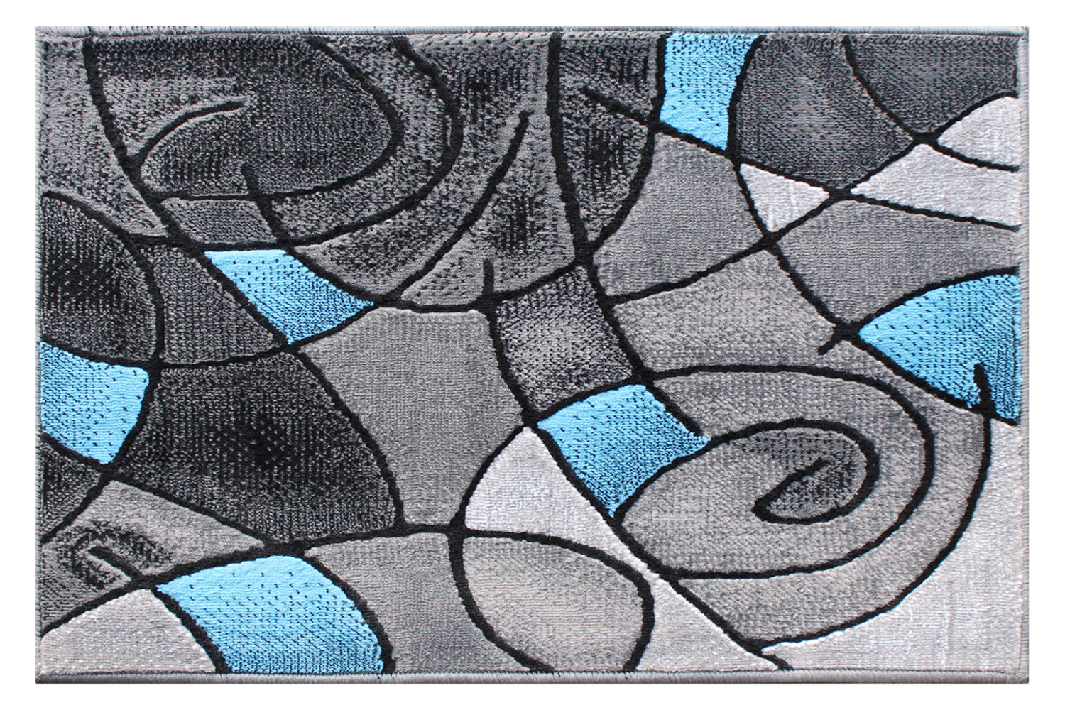 BLNK Jubilee Collection Abstract Olefin Pattern Area Rug with Jute Backing - Blue, 2'W x 3'L
