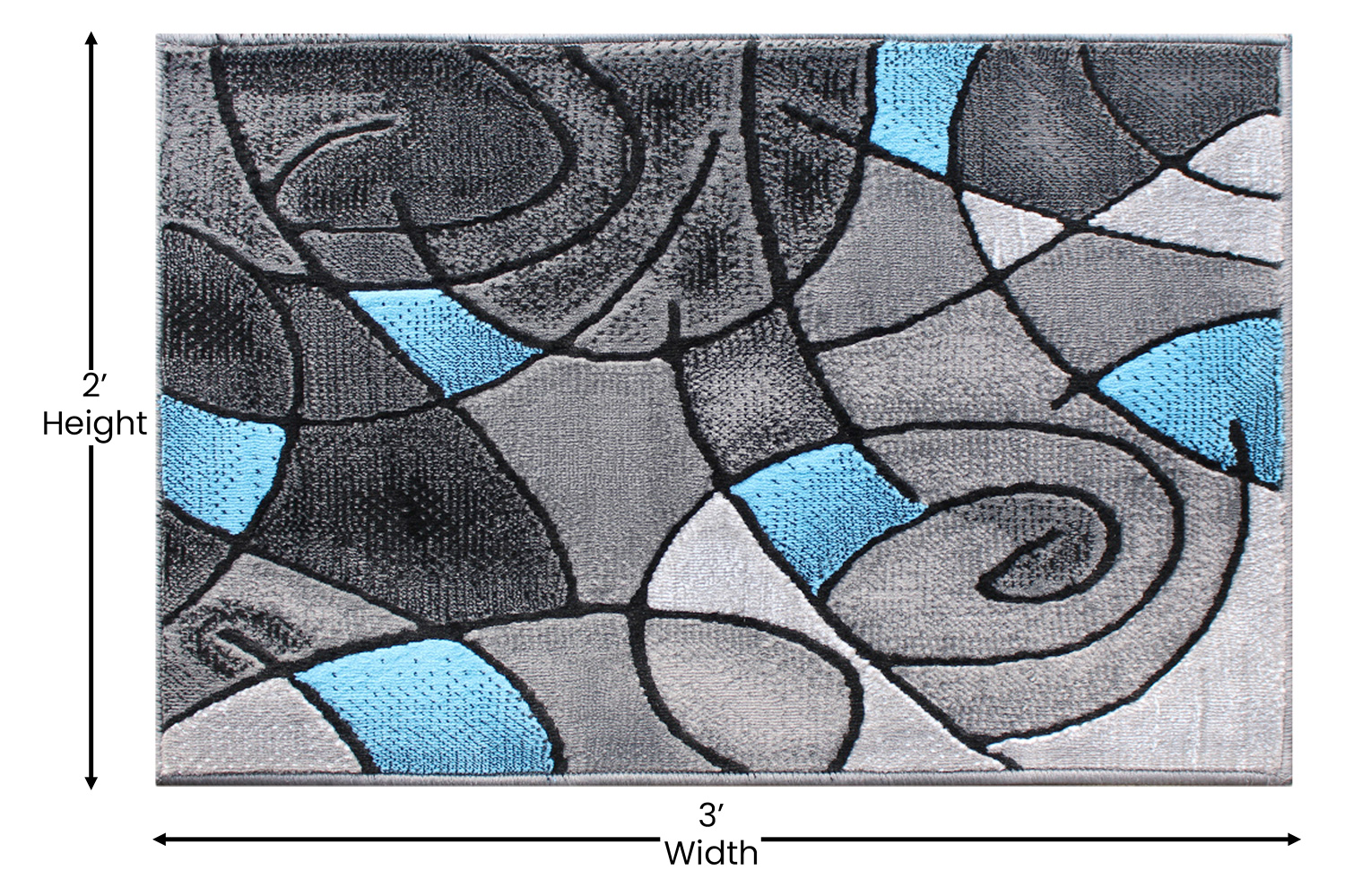 BLNK Jubilee Collection Abstract Olefin Pattern Area Rug with Jute Backing - Blue, 2'W x 3'L
