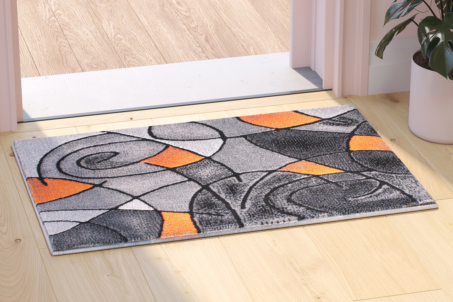 BLNK Jubilee Collection Abstract Olefin Pattern Area Rug with Jute Backing - Orange, 2'W x 3'L