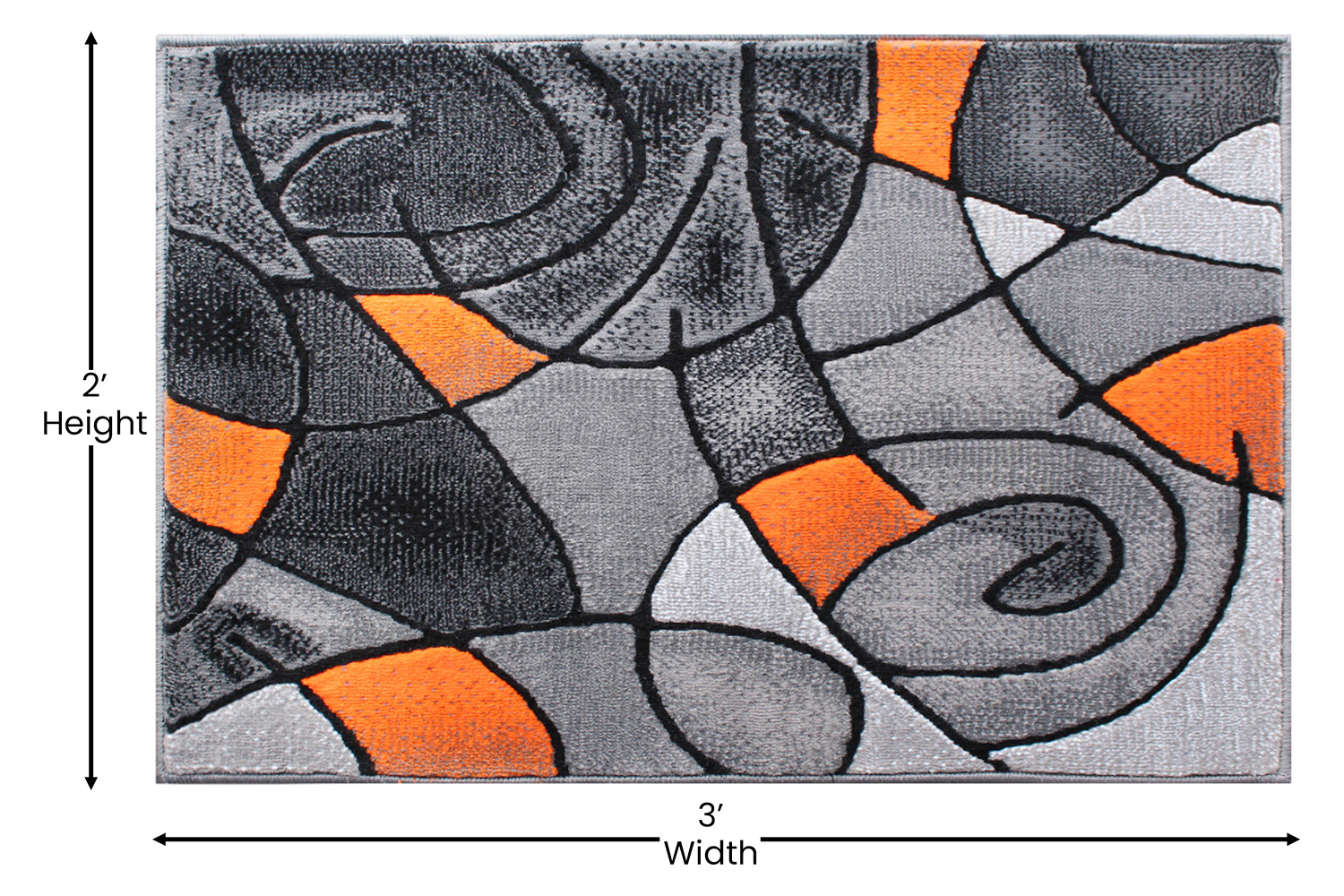BLNK Jubilee Collection Abstract Olefin Pattern Area Rug with Jute Backing - Orange, 2'W x 3'L